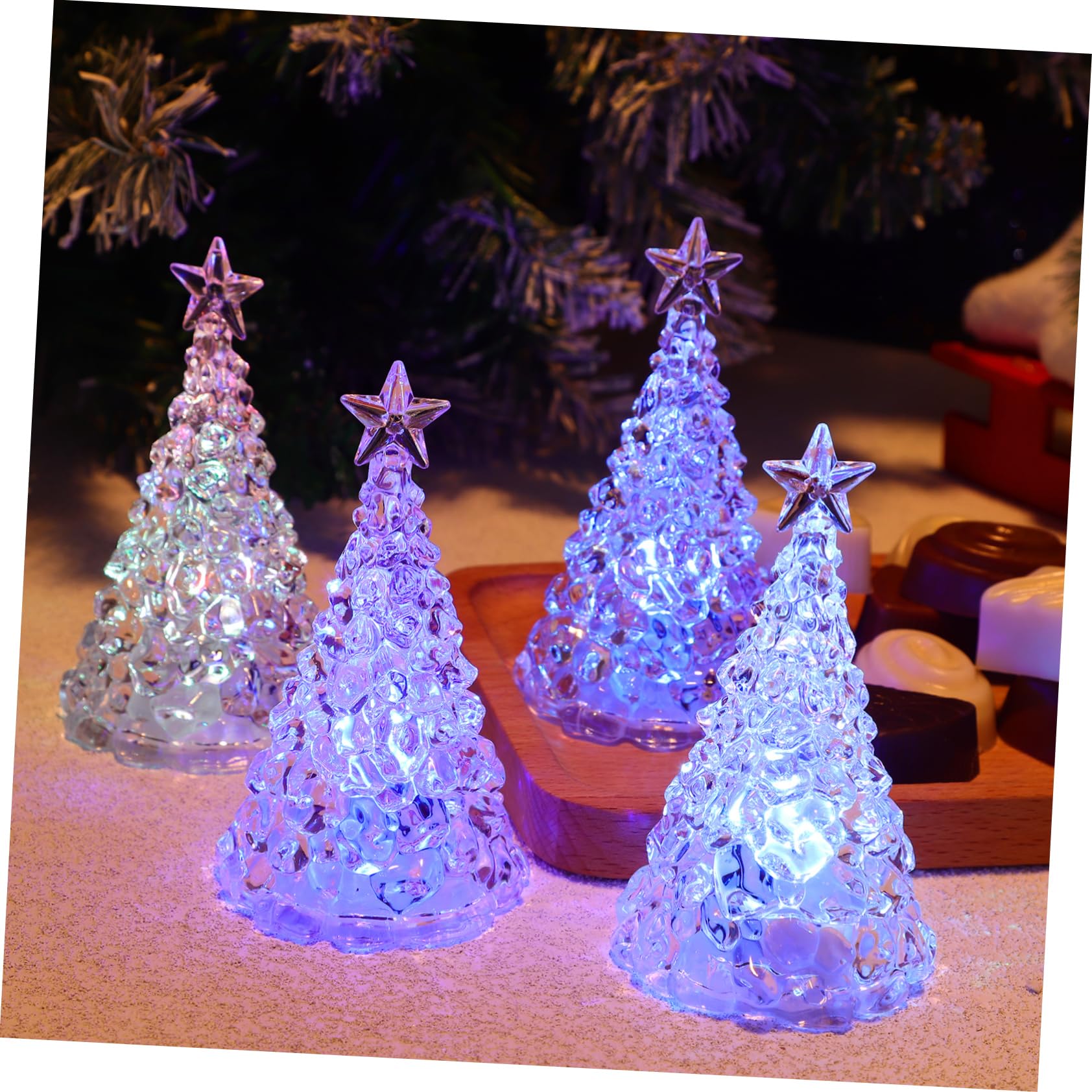 BESPORTBLE 4 Pack LED Christmas Tree Night Lights - Soft Glow Decorative Glitter Trees for Table & Bedside - Perfect for Bedrooms, Living Rooms & Holiday Decor