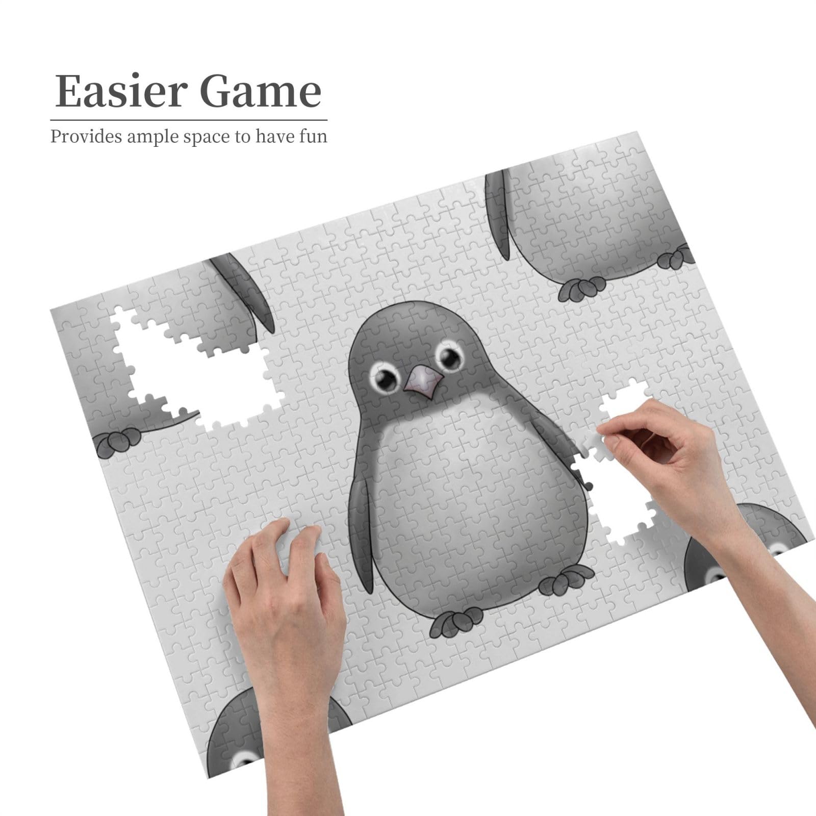 500-Piece Custom Penguin Jigsaw Puzzle for Adults - Personalized Wooden Photo Puzzle with Grey Penguin Design - Classic Family Board Game for Wedding, Birthday & Valentine's Day Gifts (20.4
