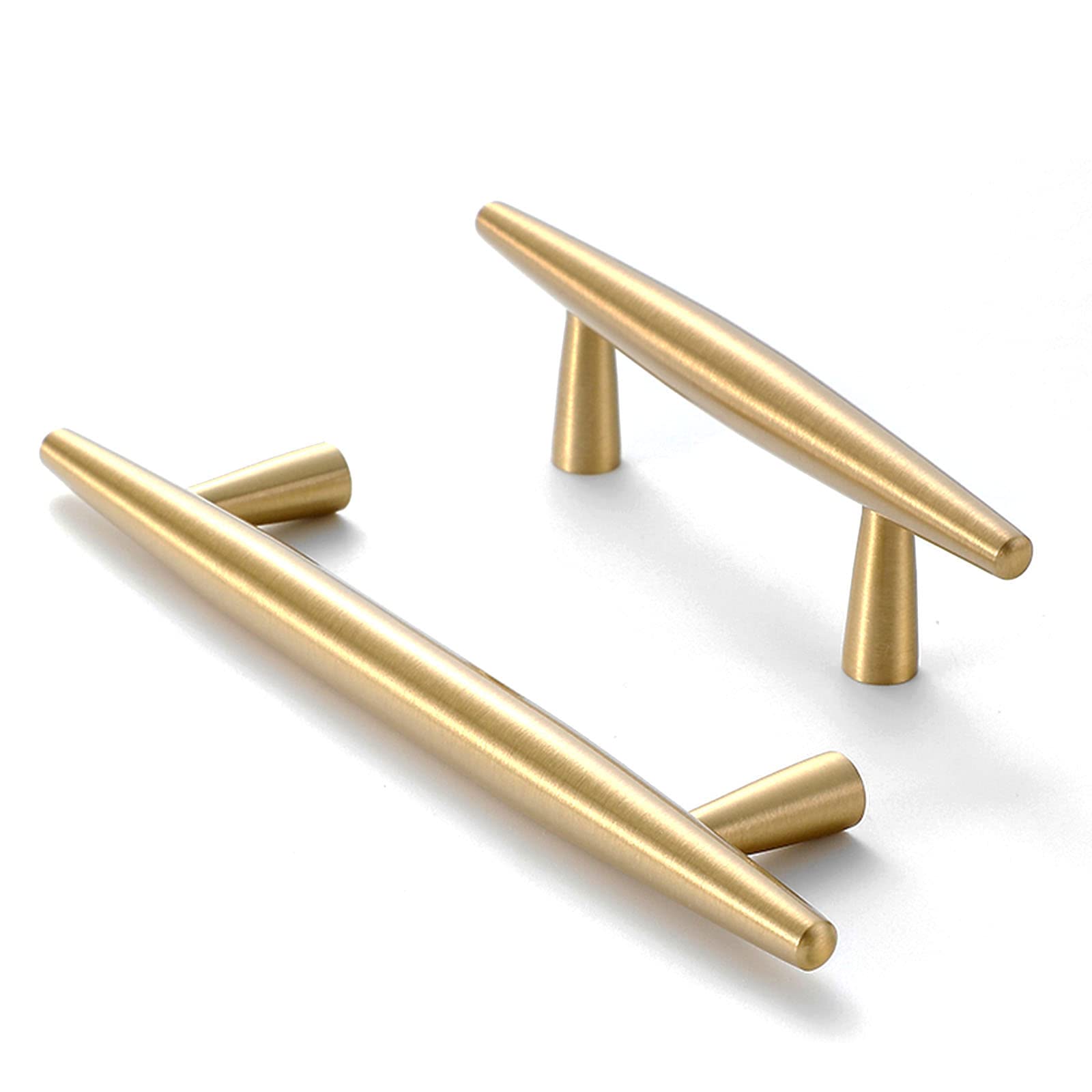 5 Pack Solid Brushed Brass Cabinet Handles - 4.3 Inch (110mm) Gold Drawer Pulls for Kitchen, Bathroom, Bedroom Dresser & Wardrobe - Durable Furniture Hardware for Cabinets, Drawers & Storage (Camber Pulls) - Perfect for Home Renovation & DIY Projects