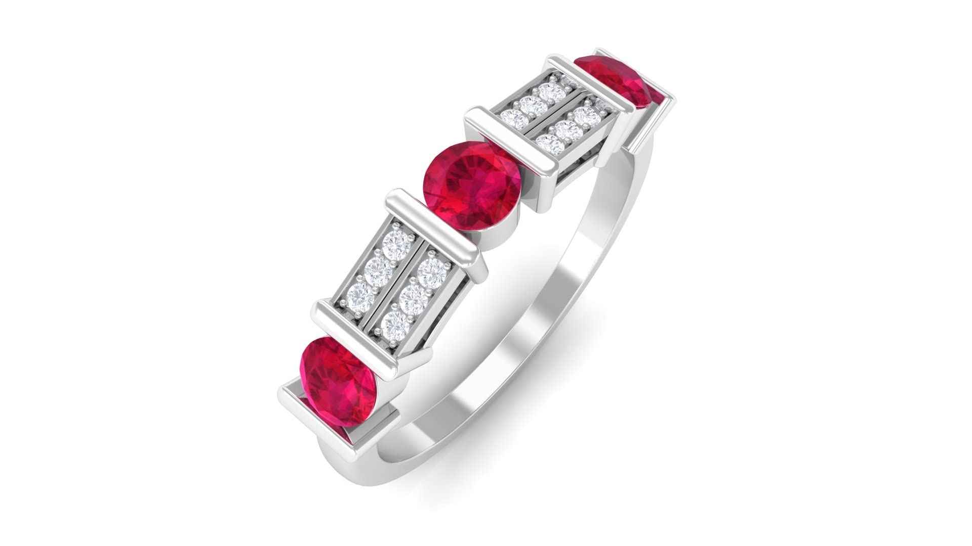 0.75 CT Ruby and Diamond Half Eternity Ring for Women - 14K Solid Gold Red Ruby & Diamond Wedding Band, Anniversary Gift, Engagement Ring - Perfect for Special Occasions & Everyday Elegance