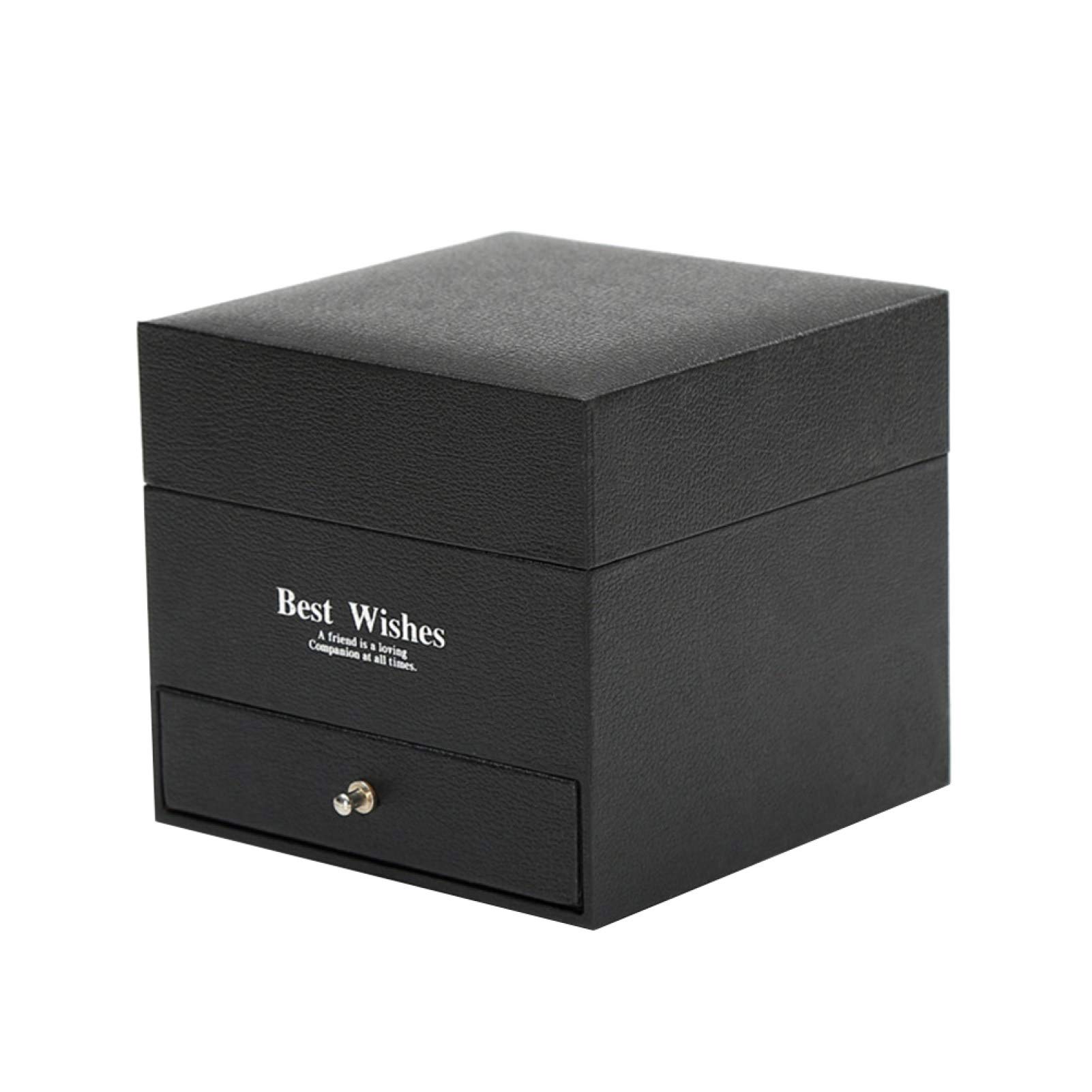 Portable Ring Box Jewelry Storage Case - Engagement Ring Necklace Holder, Paper Drawer Jewelry Gift Box for Proposal, Wedding & Anniversary (Black)