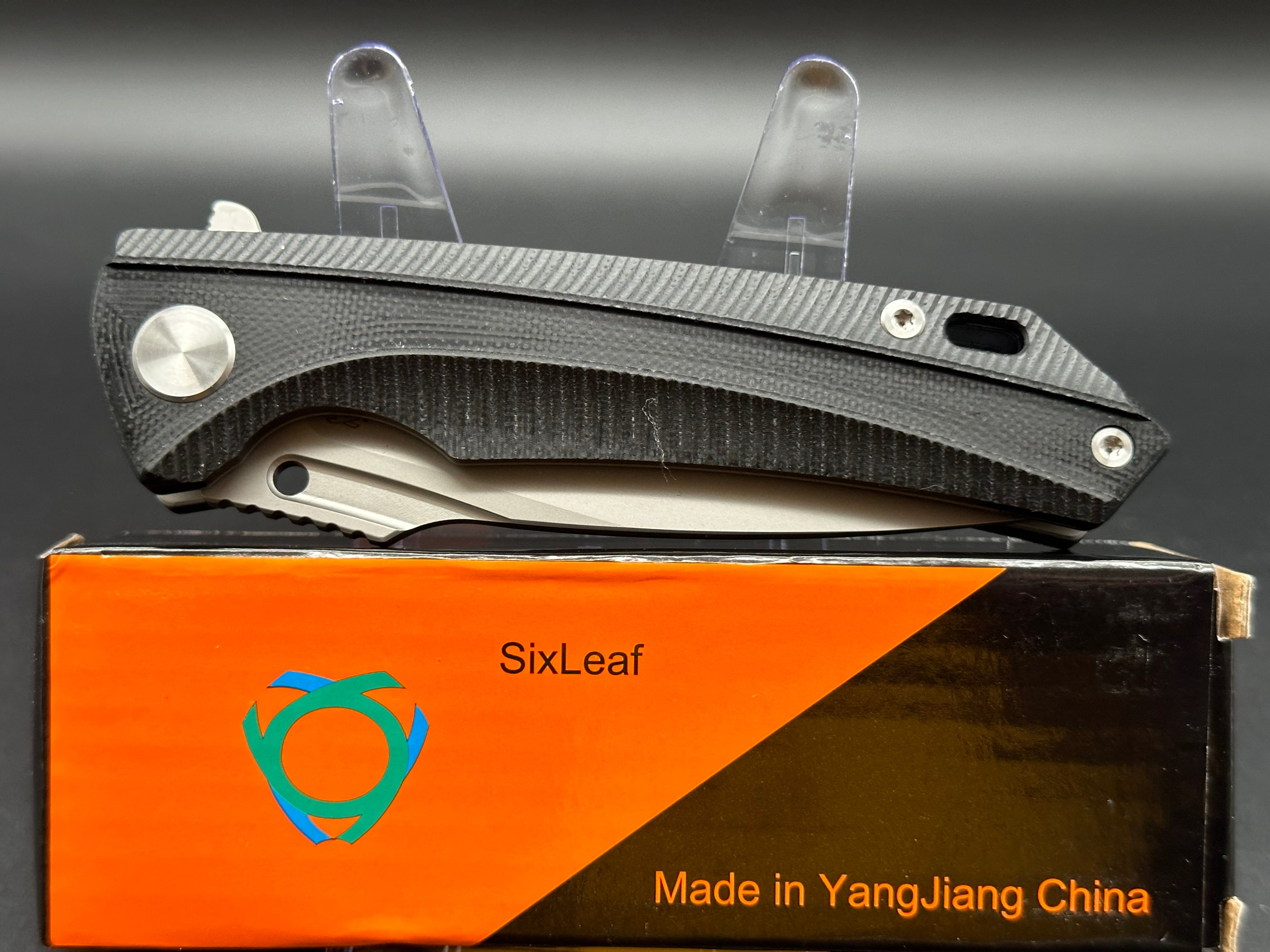 SIXLEAF SL 09 Folding Knife - Black G10 Handle, D2 Steel Plain Edge Blade - EDC, Camping, Hunting & Outdoor Survival Tool