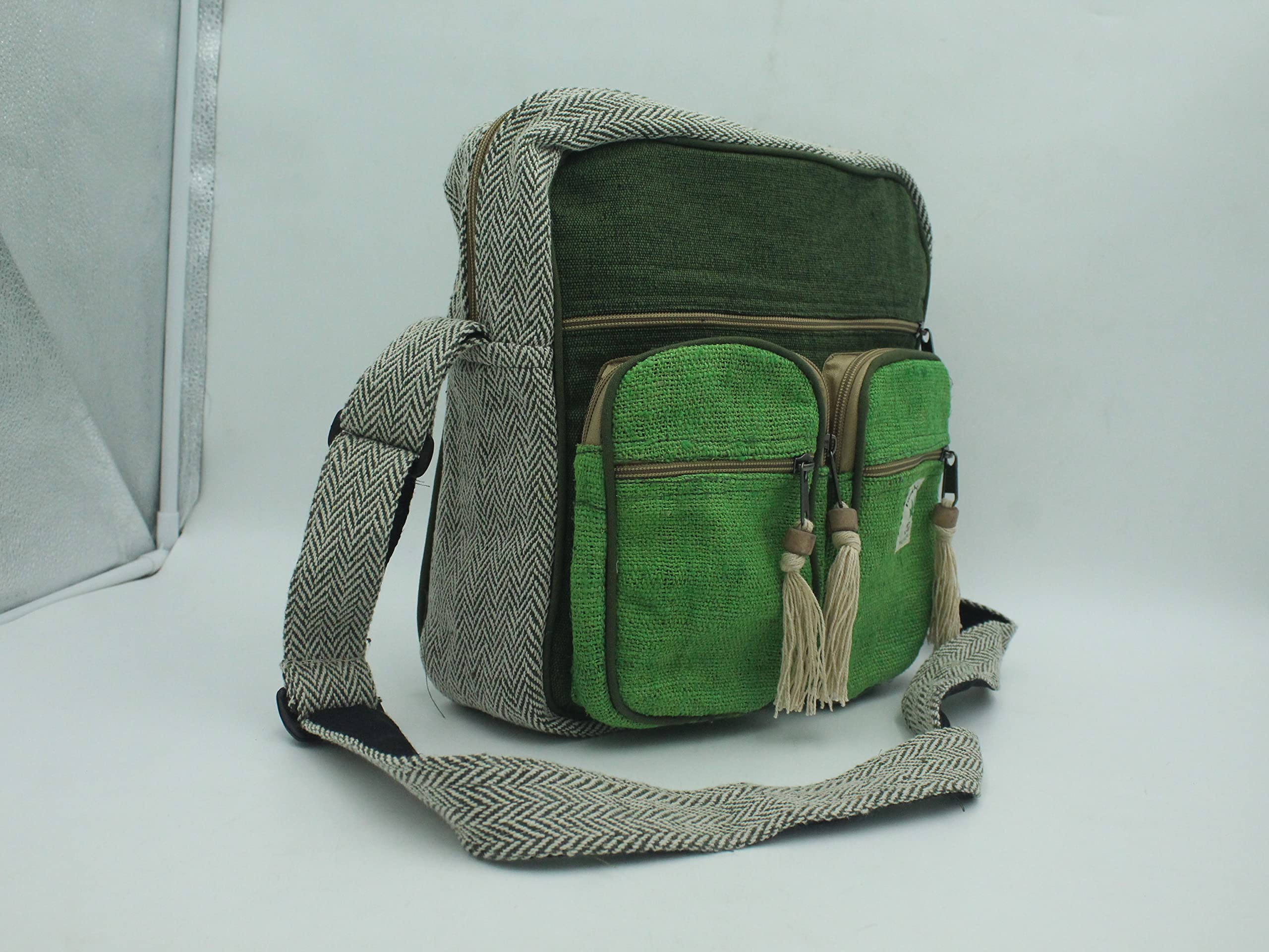 Hemp Crossbody Bag for Men & Women - Lightweight Shoulder Tote with Zipper & 8 Compartments - Adjustable Strap Messenger Bag for Travel, Work & Daily Use