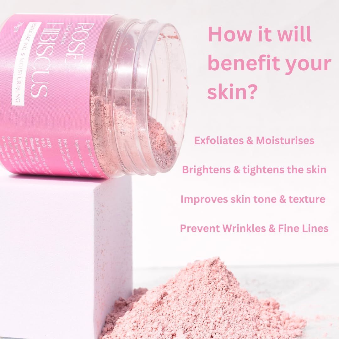 Rose & Hibiscus Pink Glow Clay Mask with French Pink Clay & Coconut Milk - Exfoliating & Anti-Aging Deep Pore Cleanser for Men & Women - Perfect for Spa Nights & Skincare Routines (1 Count)