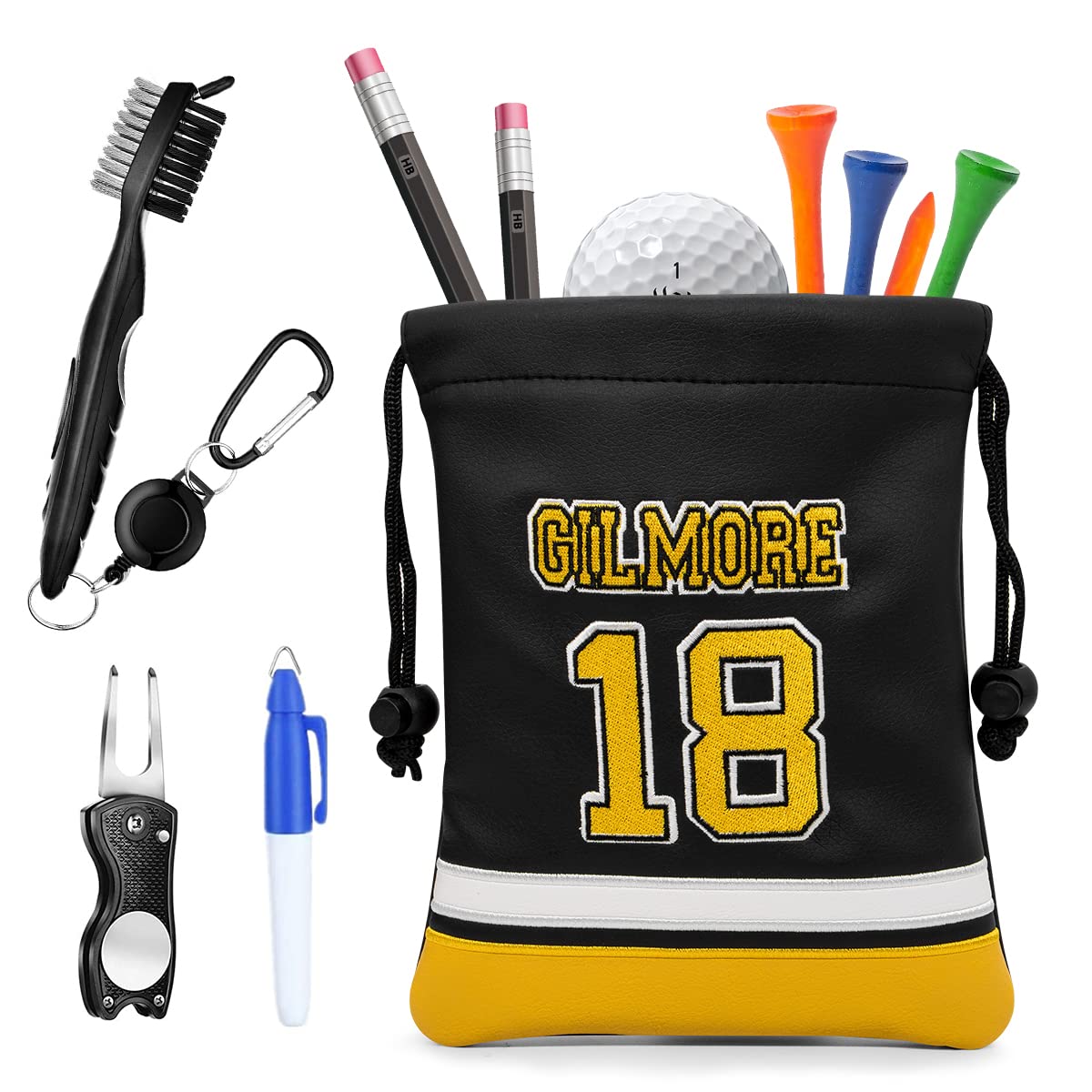 Premium Leather Golf Tee Pouch with Drawstring Closure - Durable Golf Accessories for Valuables & Tees - Perfect for Golf Bags, Carts & On-Course Convenience