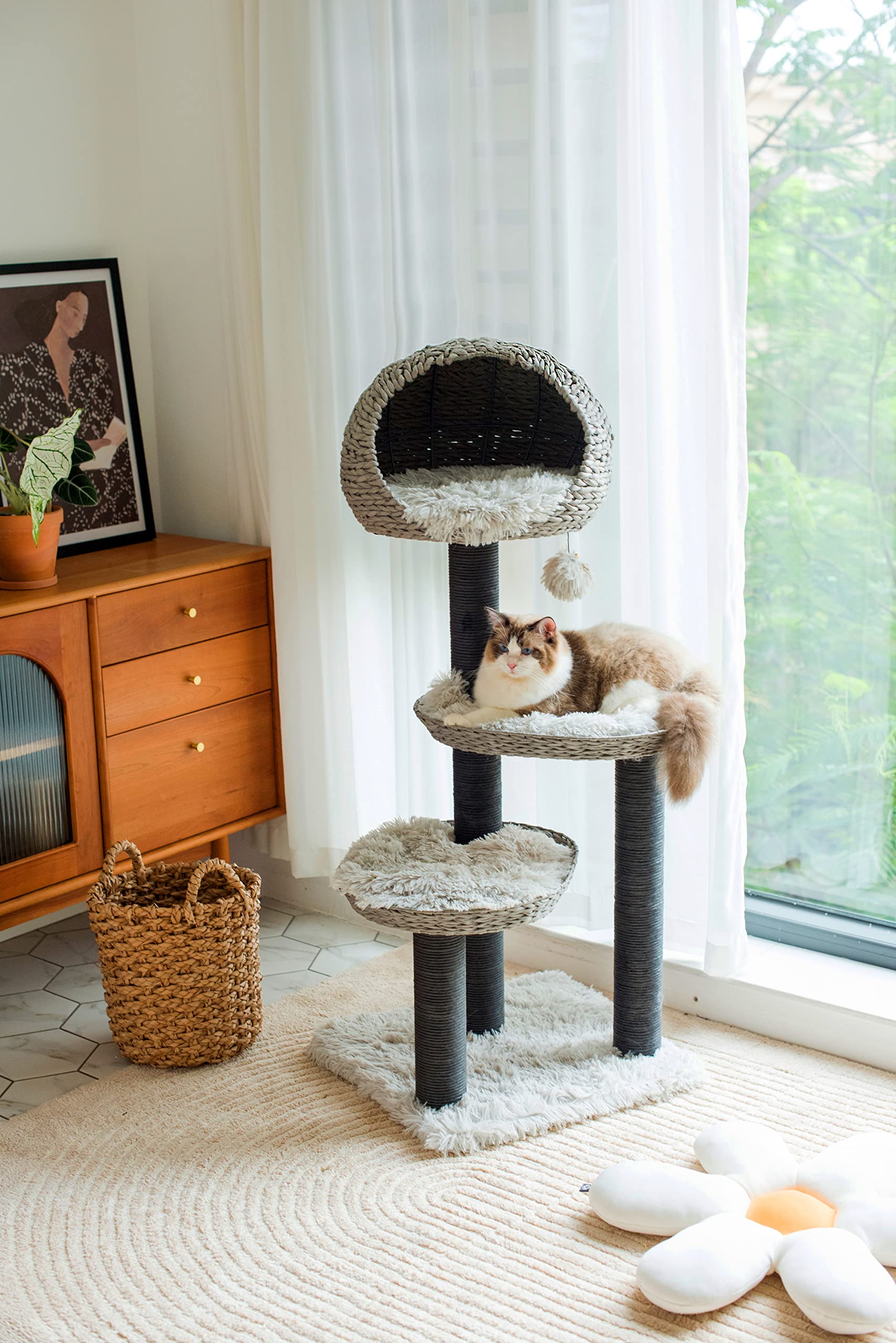 Petpals 4-Level Cat Tree with Scratching Post & Perch - Sturdy Iron Grey Cat Tower for Indoor Cats (PP210328) | Perfect for Small Spaces, Playtime & Nap Time