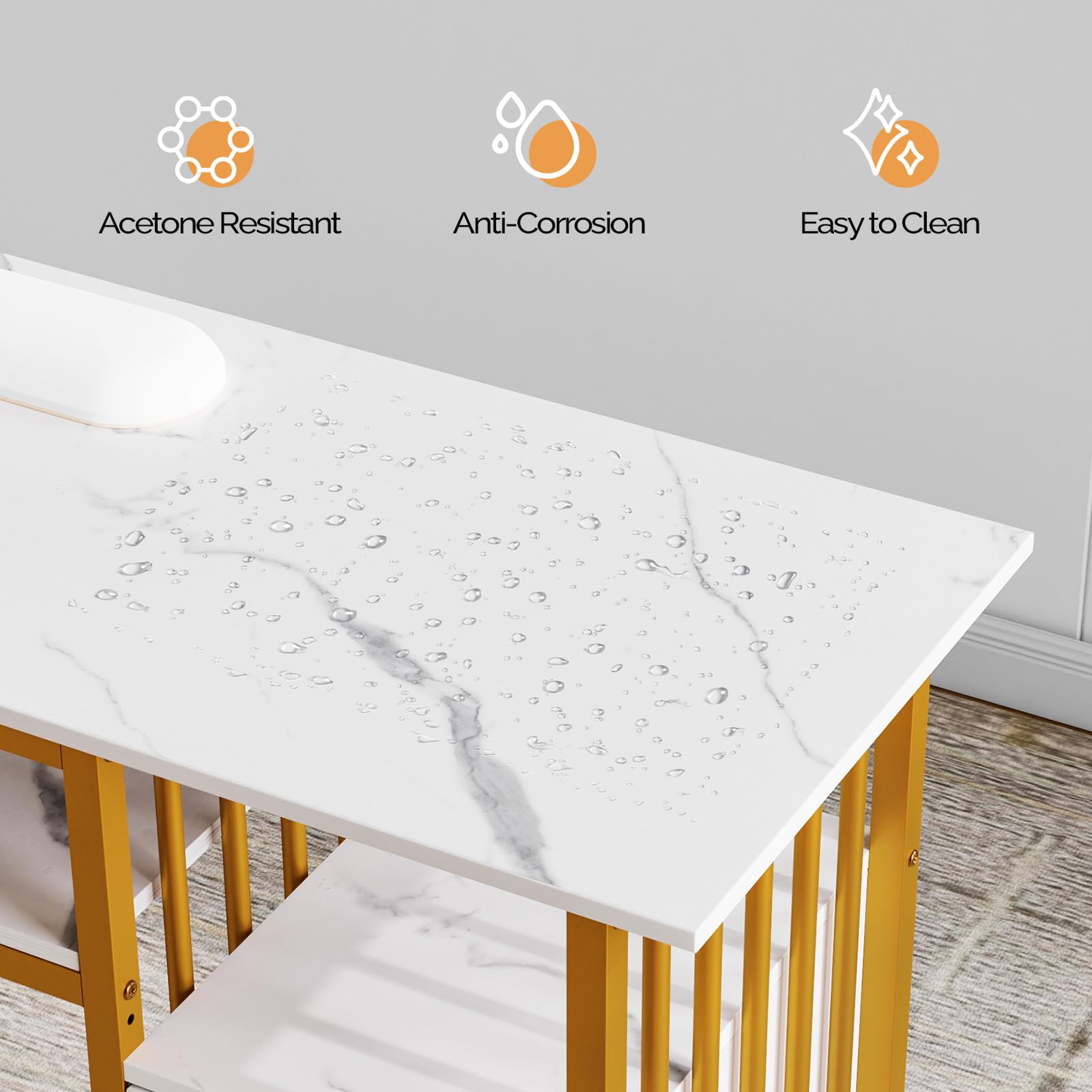 OmySalon Professional Manicure Table & Nail Tech Desk with Marble Texture - Perfect for Nail Salons, Home Studios & Beauty Professionals