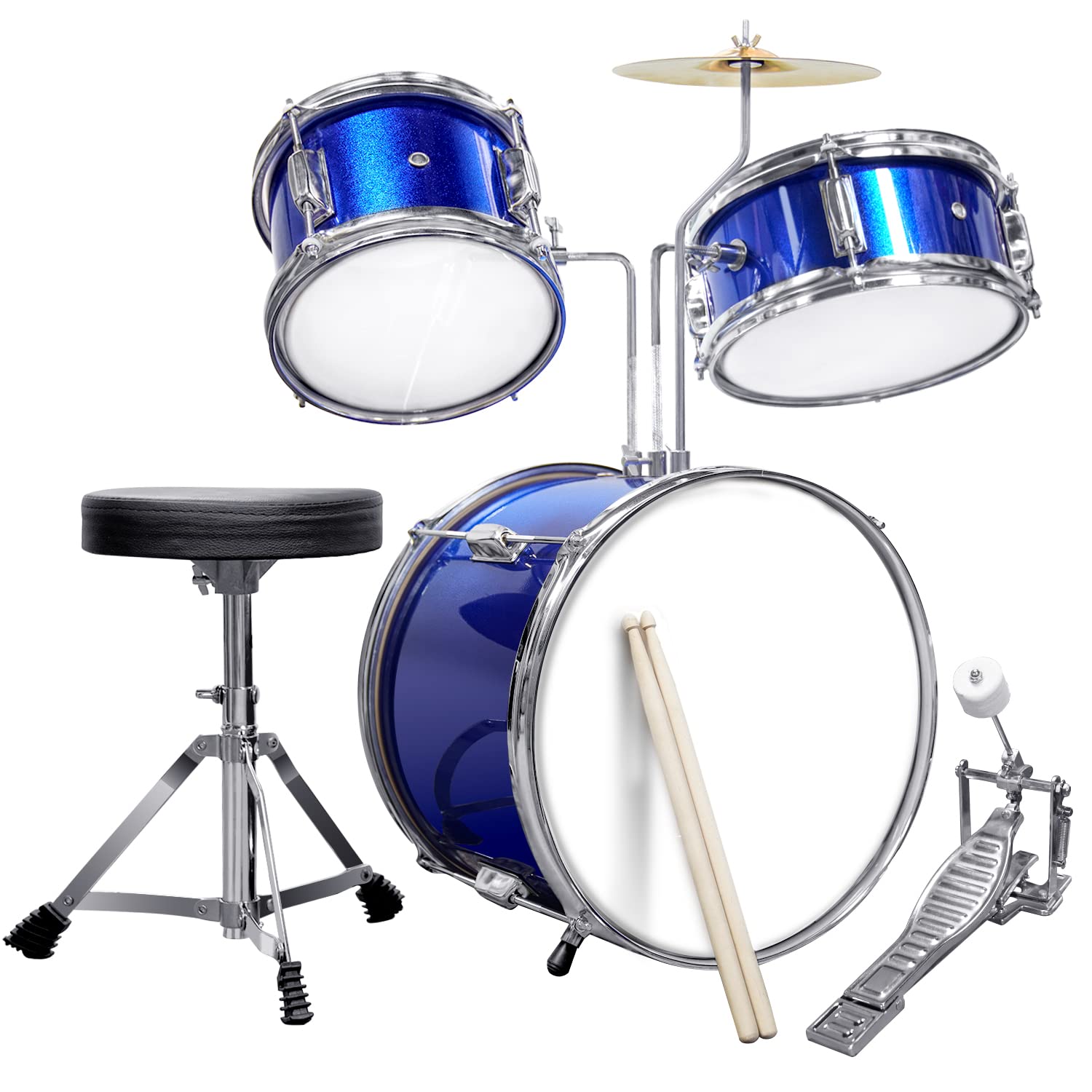 SLADE 3-Piece Kids Drum Set - Blue Children's Beginner Drum Kit with Stool & Sticks | Perfect for Birthday Gifts, Music Education & Home Playtime