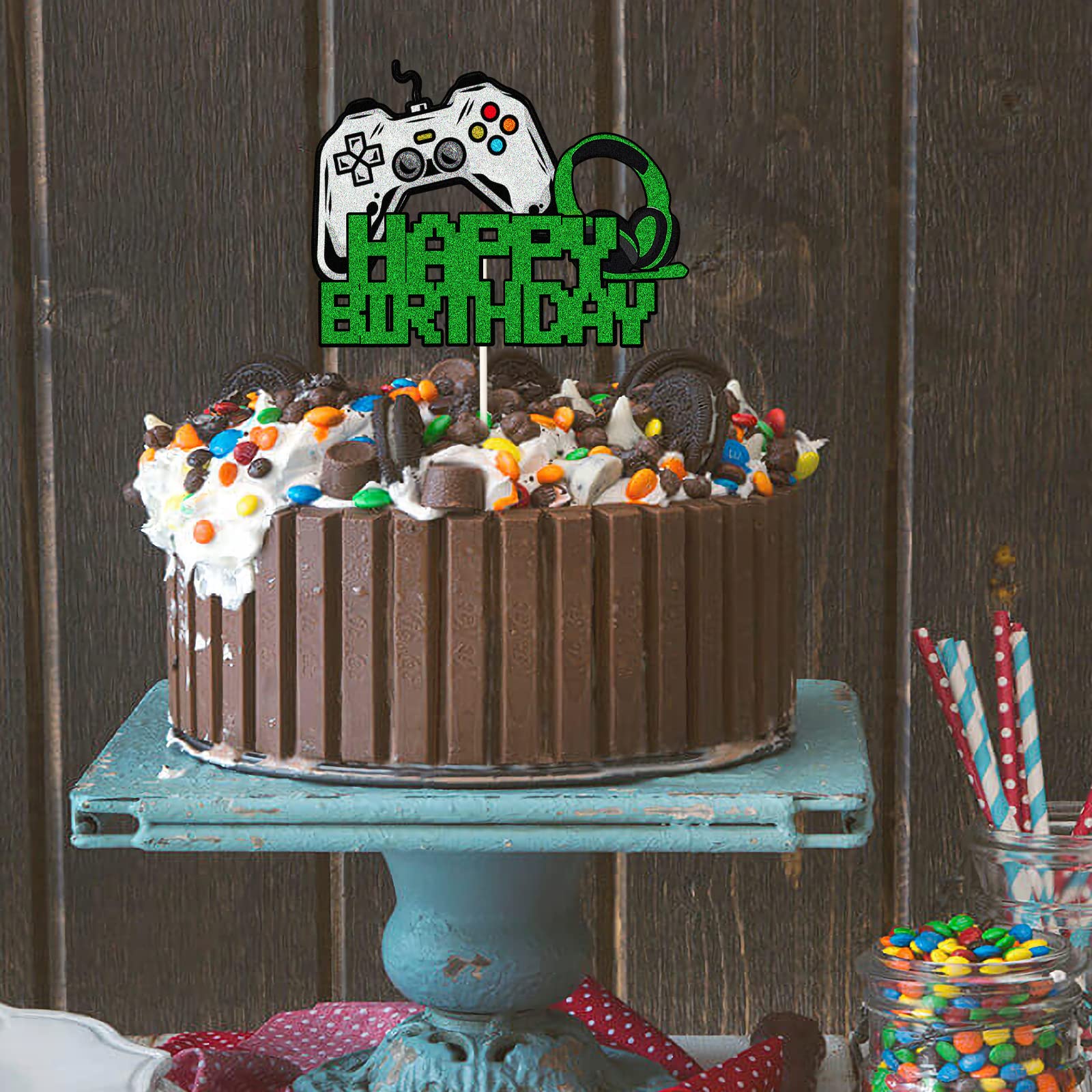 Happy Birthday Cake Topper for Gamers - Video Game Themed Party Decoration for Boys & Girls - Gaming Cake Picks for Game Fans - Perfect for Birthday Parties, Gaming Events & Themed Celebrations