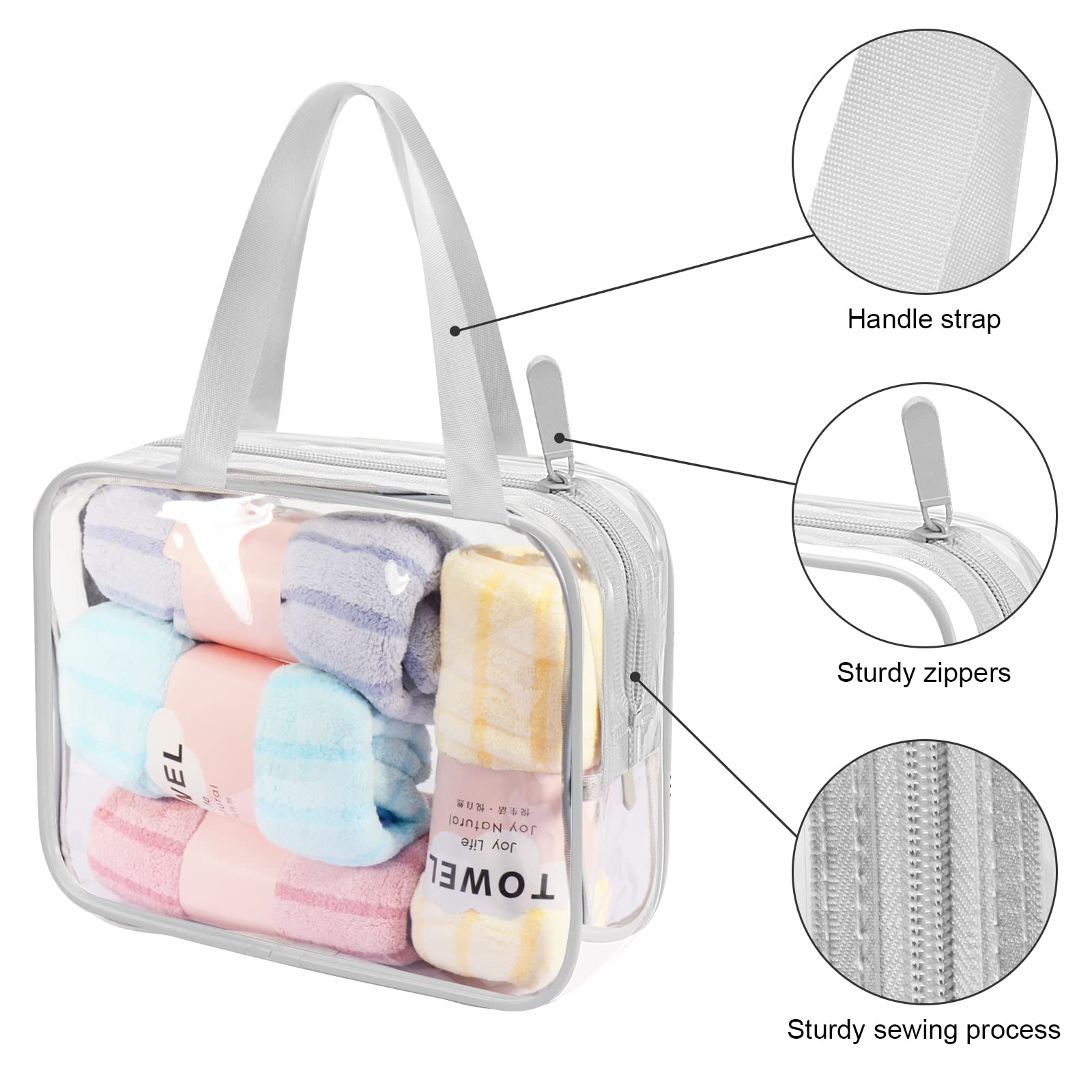 ANRUI 4-in-1 Clear Travel Toiletry Bag - Large Waterproof Cosmetic Organizer with Leakproof Design | TSA Approved Airport Security Liquid Bag for Quick Screening (Grey) - Perfect for Business Trips, Vacations & Gym Essentials