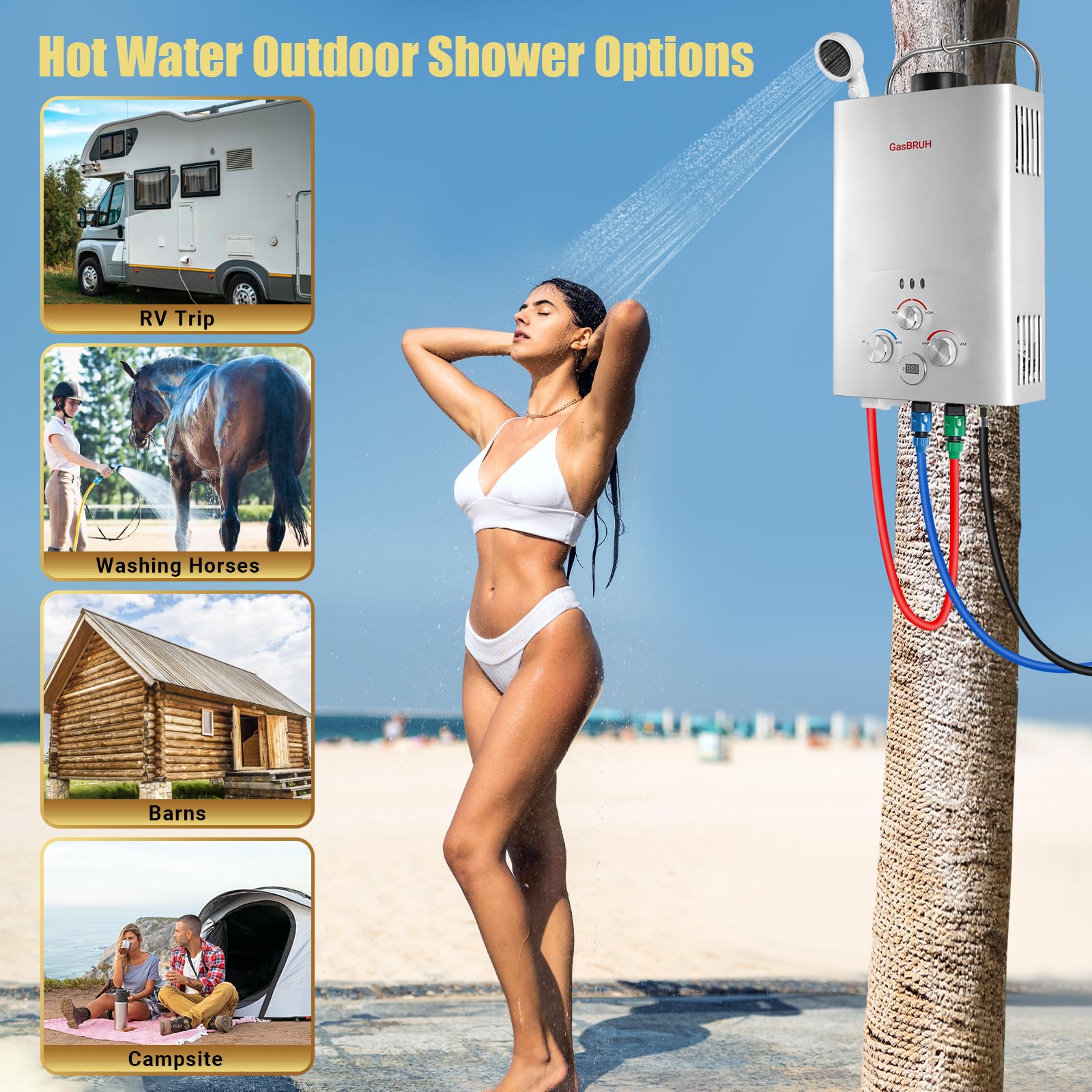 Portable 6L Propane Tankless Water Heater - 1.58 GPM Outdoor Camping Heater with Overheating Protection for RV, Indoor & Outdoor Use - Perfect for Camping, Hiking, and Off-Grid Living