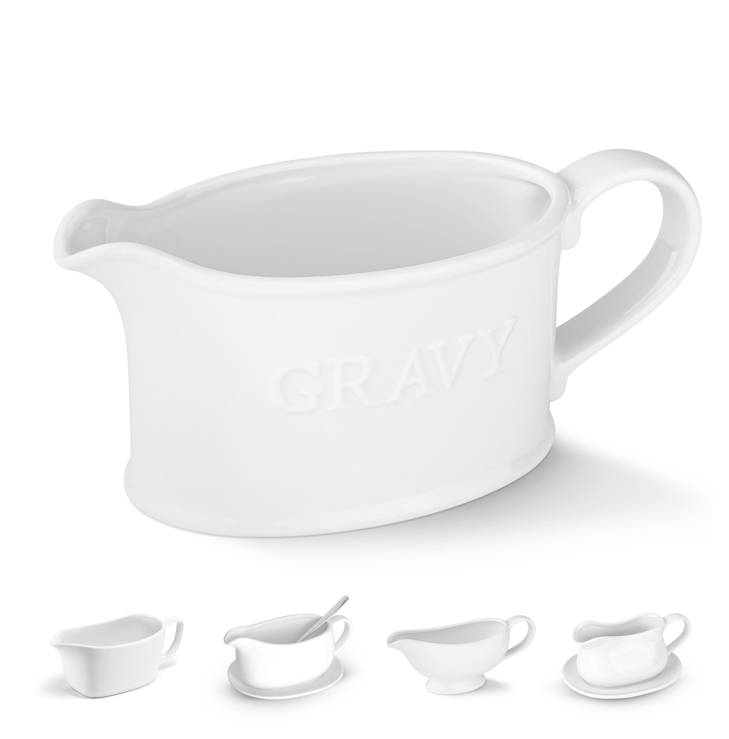 Kook Ceramic Gravy Boat with Large Handle - 18 oz White Porcelain Sauce Dispenser for Dressings, Creamer & Sauces - Microwave & Dishwasher Safe - Perfect for Holiday Dinners, Restaurants & Catering Events