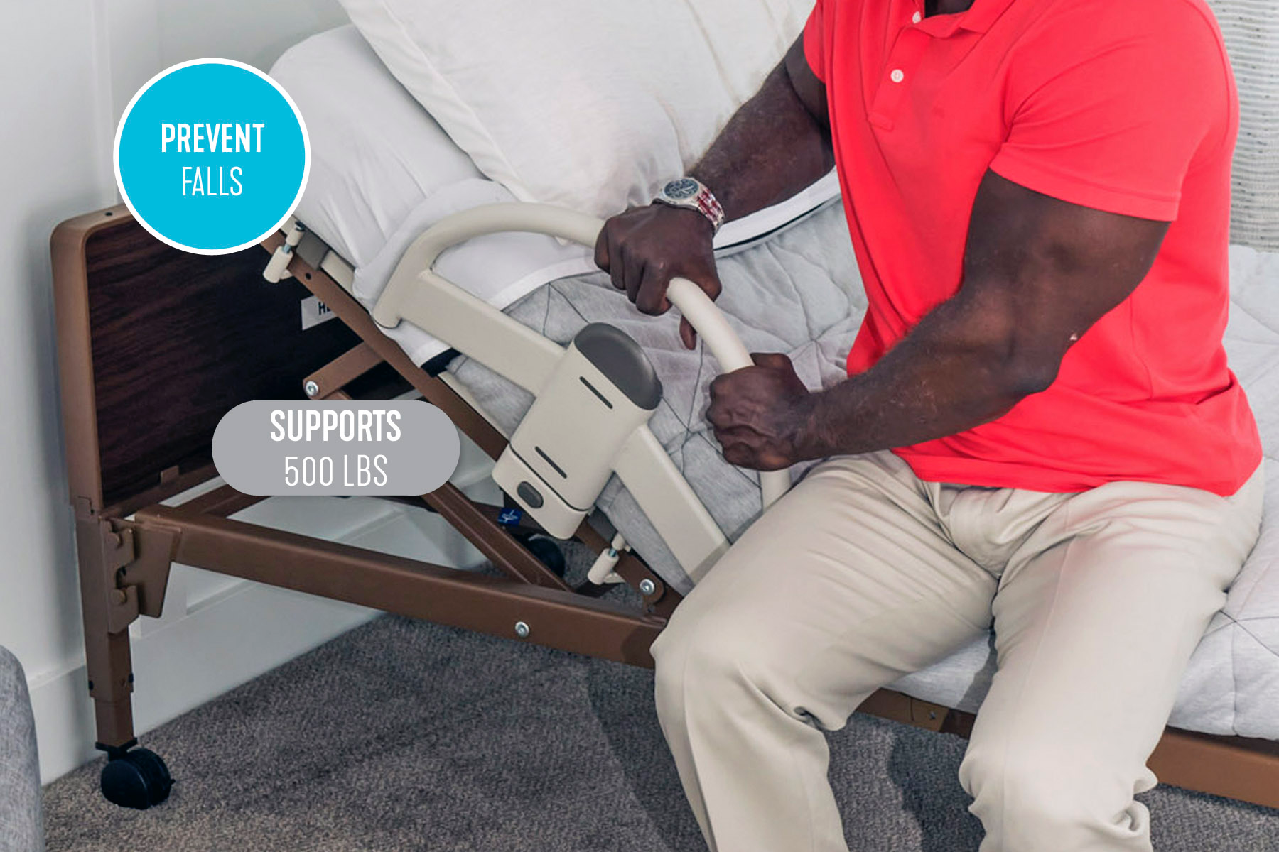 EZ Click LTC Bed Handle - Adjustable Assist Rail for Elderly & Disabled - Home Safety Mobility Aid for Getting In/Out of Bed - Ideal for Seniors, Post-Surgery Recovery & Home Care Use