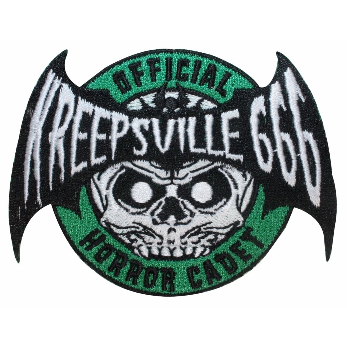 Official Horror Cadet Skull Bat Kreepsville Embroidered Iron-On Patch for Jackets, Bags & DIY Costumes | Halloween & Gothic Fashion Accessory