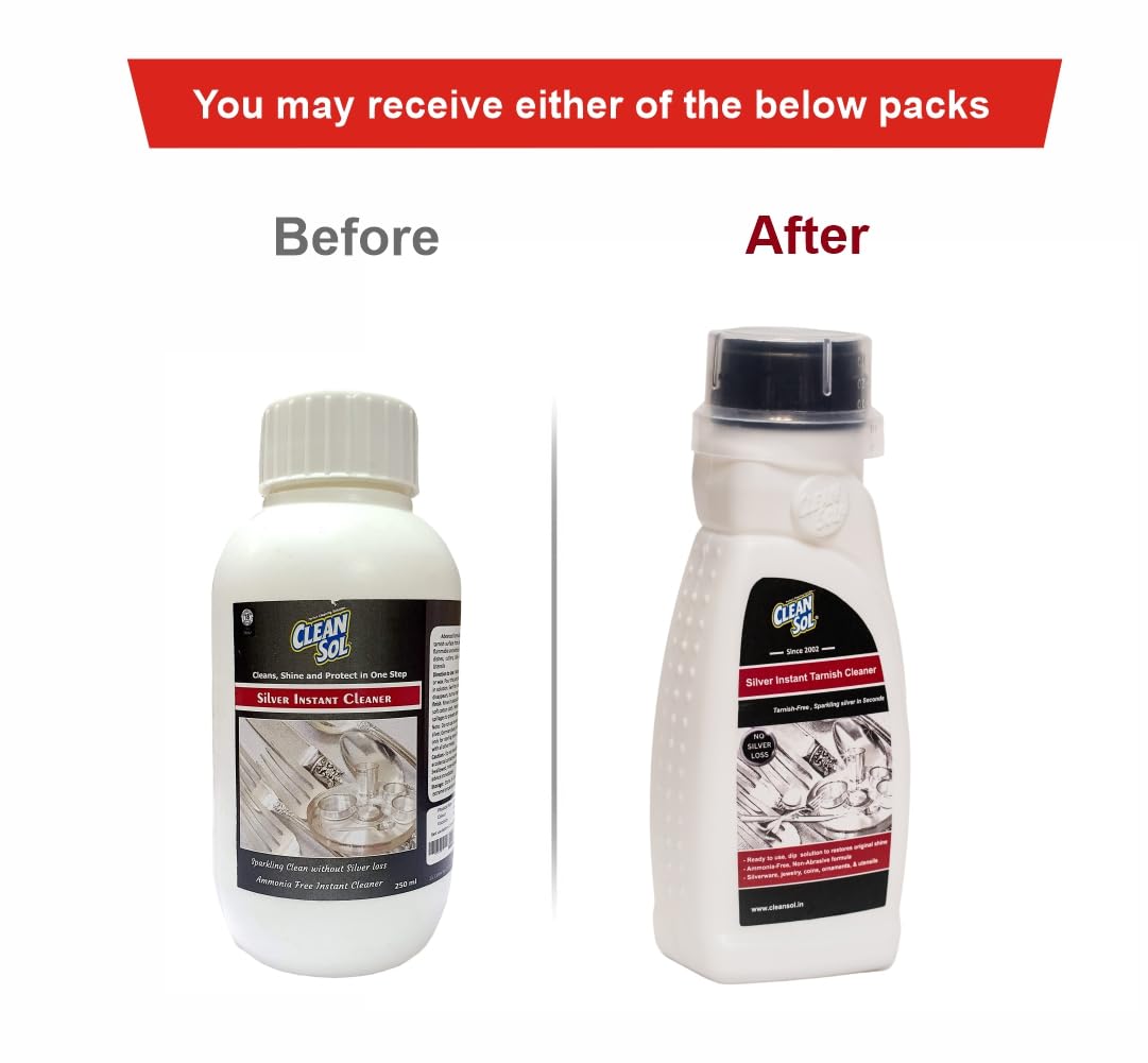 Cleansol Silver Cleaning Liquid - Fast-Acting Silver Dip & Tarnish Remover for Jewelry, Silverware & Antiques (250ml) - Perfect for Polishing Rings, Necklaces, Cutlery & Collectibles