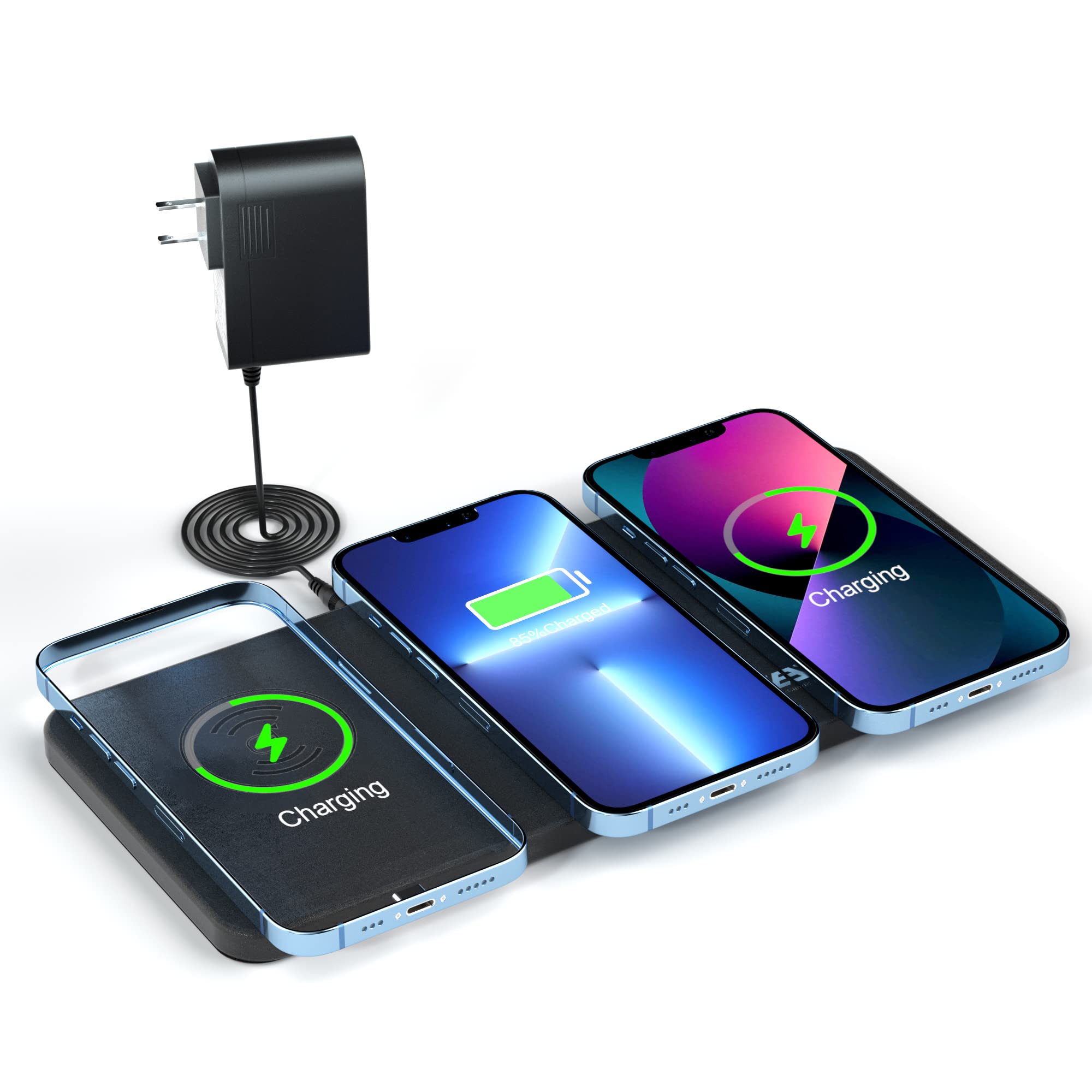 15W Triple Wireless Charging Station - 3-in-1 Fast Wireless Charger for iPhone 15/14/13, AirPods, Samsung Galaxy S23/S22, Google Pixel 8/7 - Qi-Certified Charging Pad for Home, Office & Nightstand