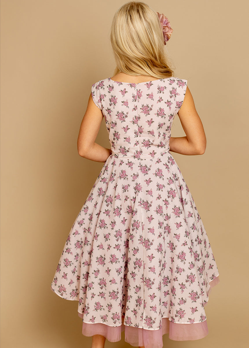 Lezah Women's Lilac Ditsy Floral Petticoat Dress - Vintage A-Line Tea Dress with Flowy Skirt for Wedding, Party & Special Occasions