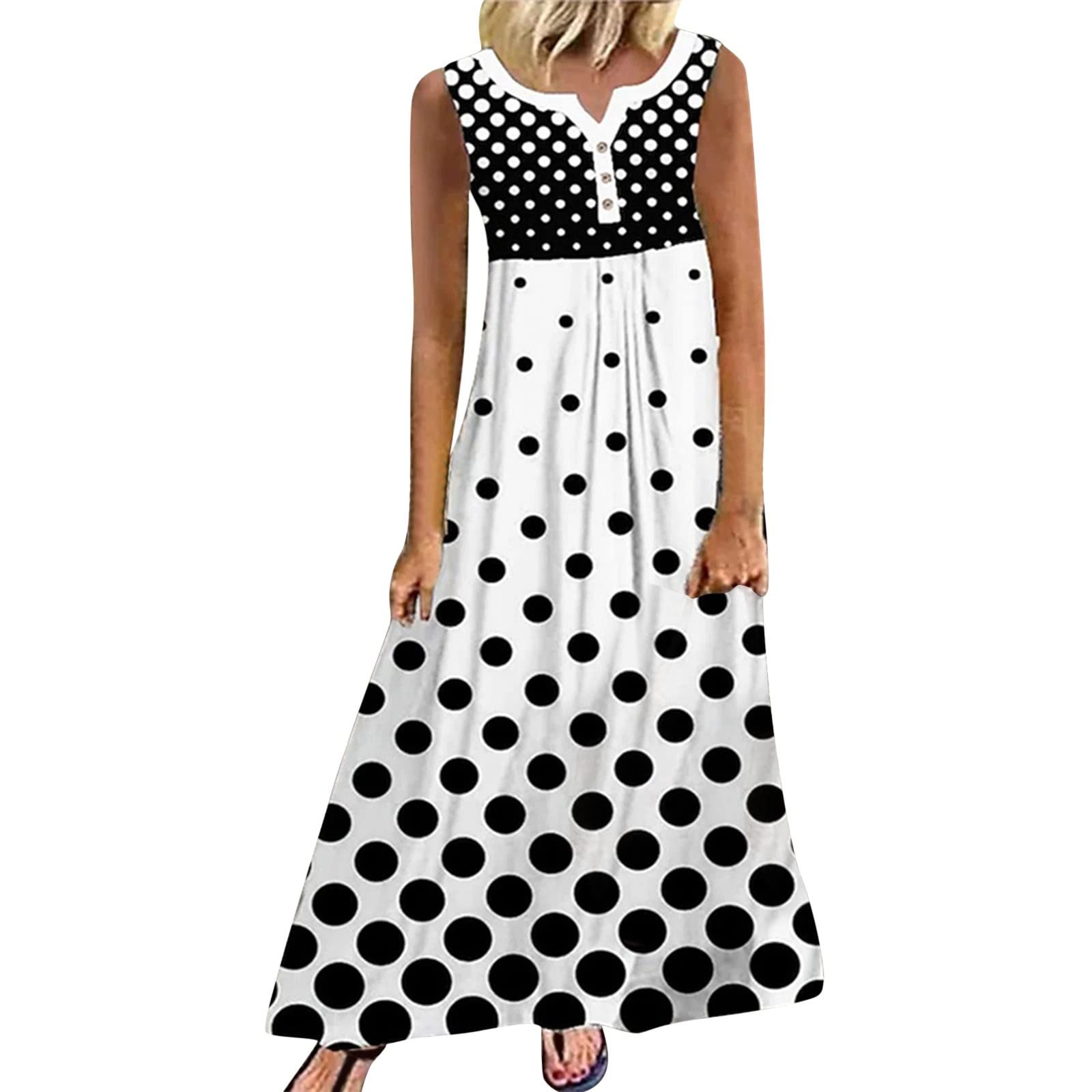Stylish Women's Summer Maxi Dress - Classic Black & White Floral Beach Dress for Vacation, Pool Party & Outdoor Outings