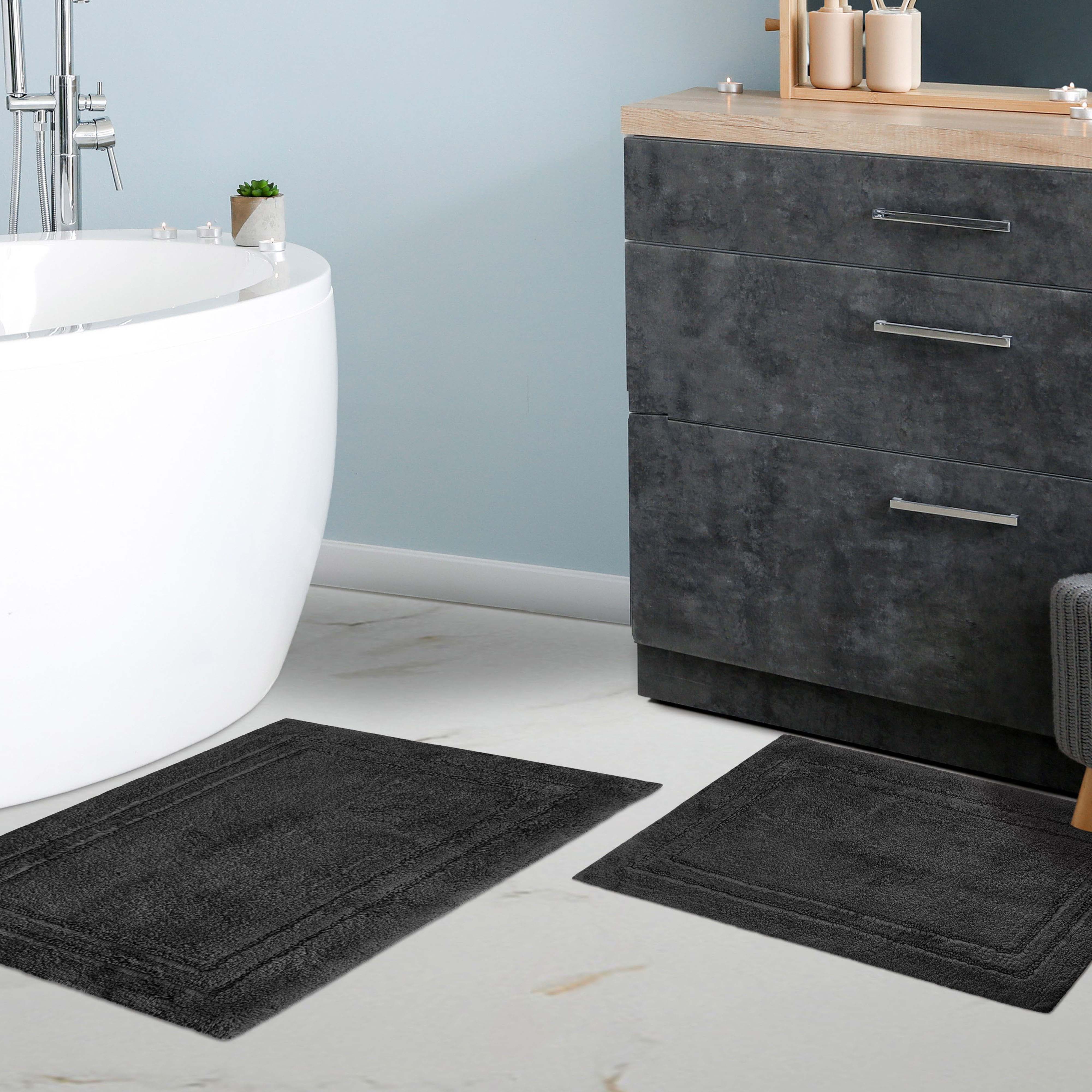 Premium Cotton Non-Slip 2-Piece Bath Rug Set - Soft Absorbent Bathroom Mat for Shower, Tub & Vanity Area - Machine Washable Bath Mats for Safety and Comfort