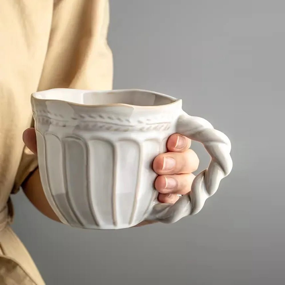 Stelios Classic Braid Handle Coffee Mug - 12oz Ceramic Tea Cup with Comfortable Braided Handle - Perfect for Home, Office, and Gifts