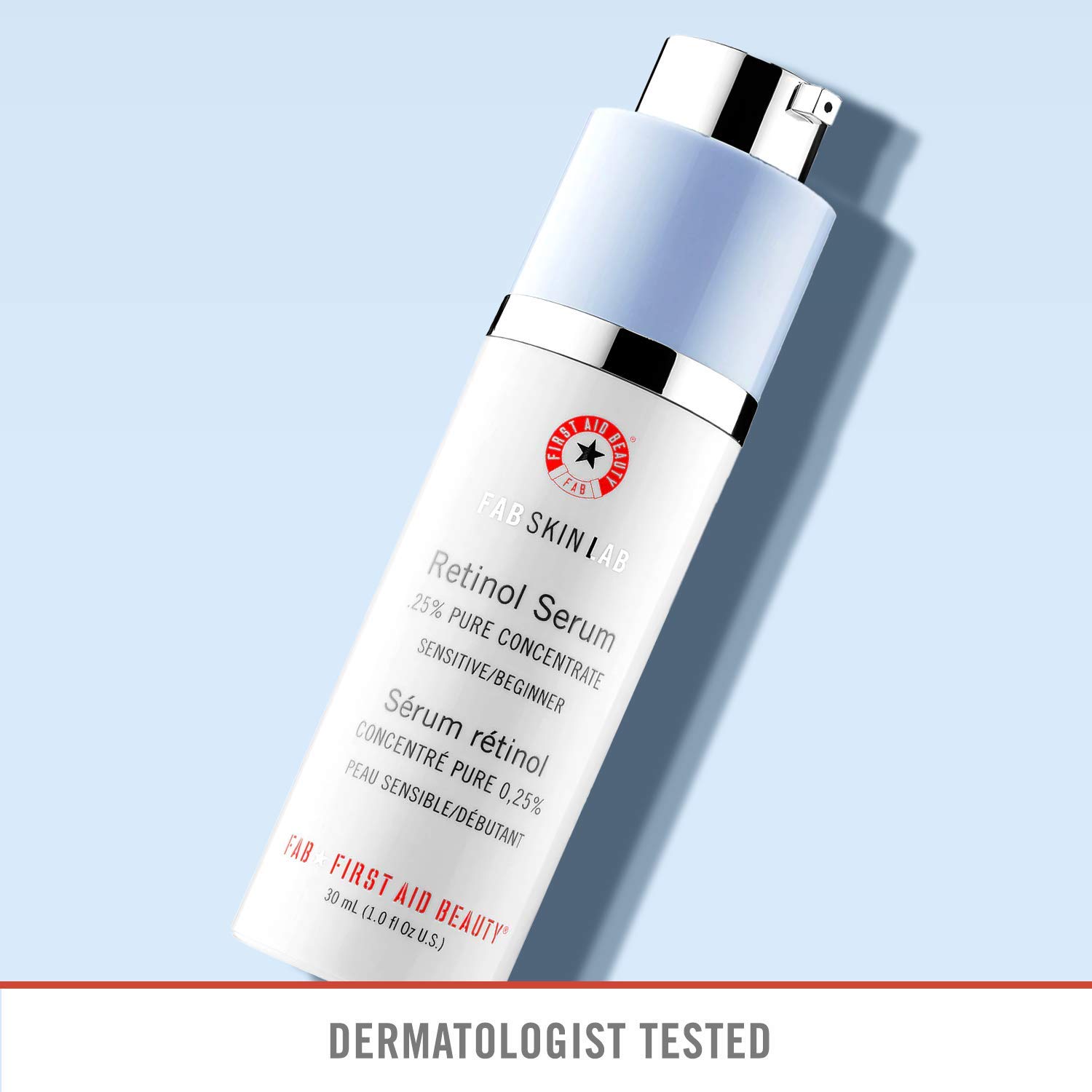 First Aid Beauty FAB Skin Lab Retinol Serum 0.25% Pure Concentrate - Anti-Aging Face Serum for Fine Lines & Wrinkles - 1 oz / 30ml - Perfect for Nighttime Skincare Routine