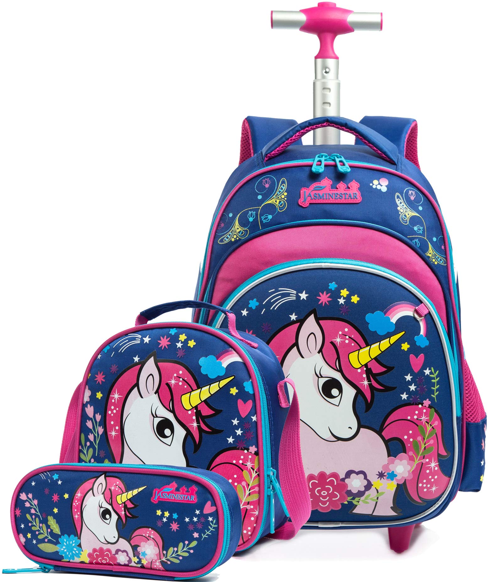Meetbelify Unicorn Rolling Backpack for Girls - Cute Wheeled School Backpack with Lunch Box | Perfect for School, Travel & Daily Use