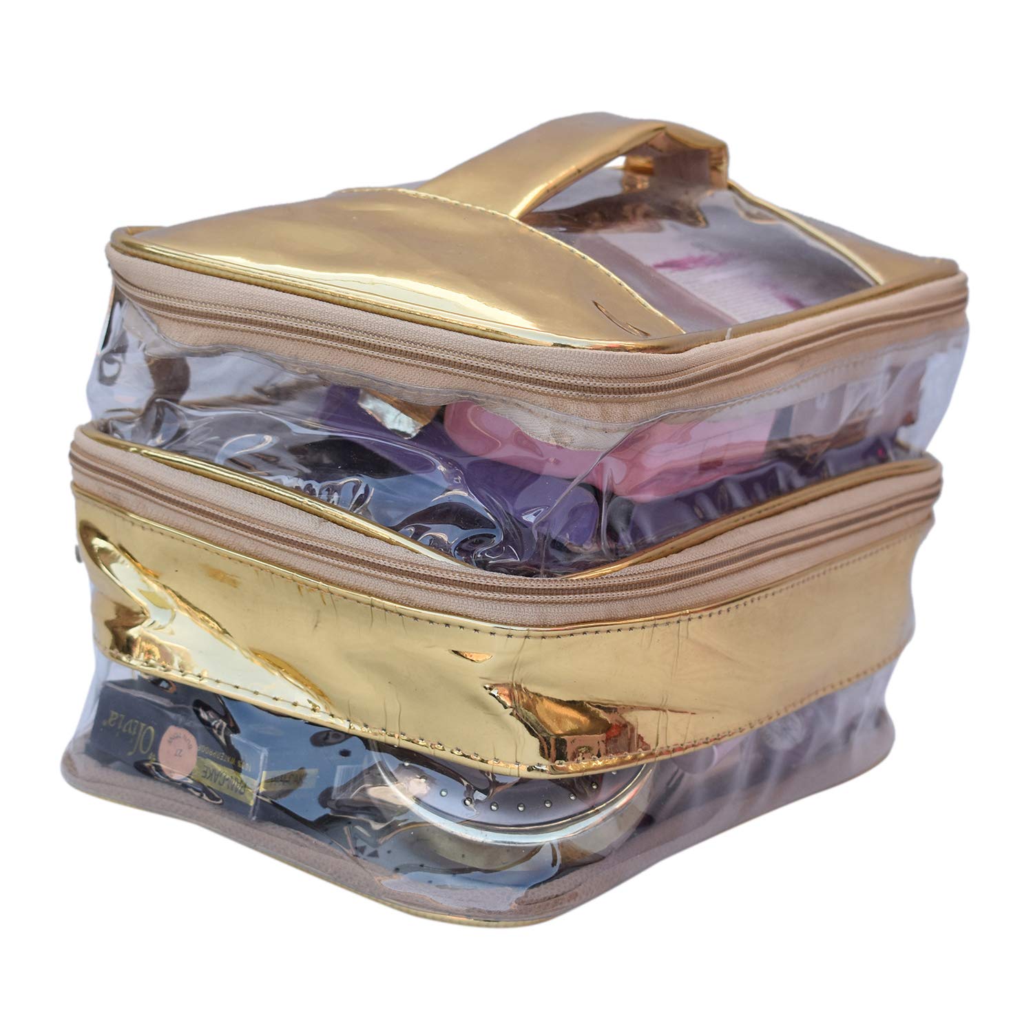Luxury Gold Makeup Box Cosmetic Bag & Clutch Purse for Women - Elegant Travel Organizer (ADS DB Gold 01) | Perfect for Bridal Shower, Wedding Essentials & Daily Beauty Storage
