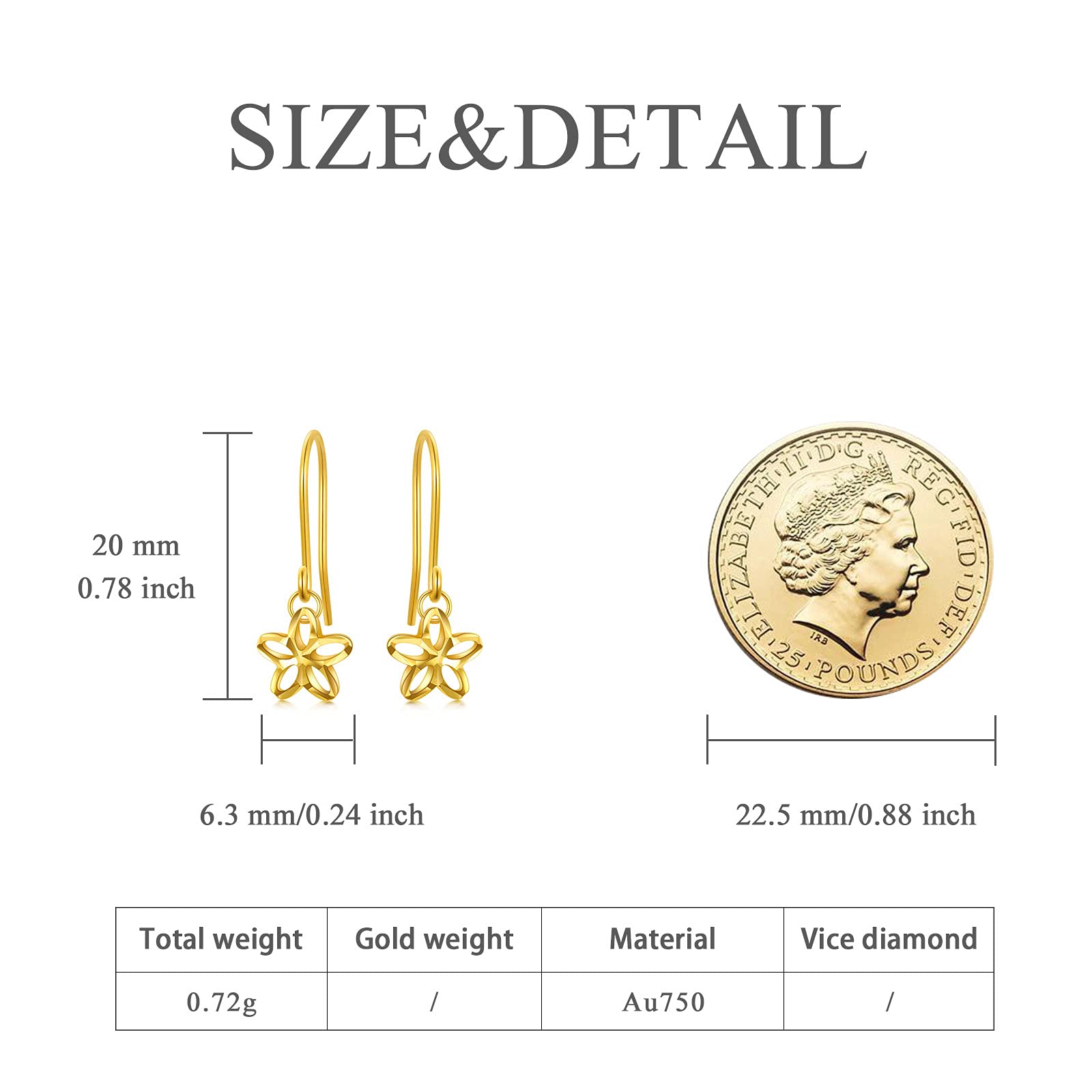 18K Solid Gold Cherry Blossom Dangle Earrings for Women - Yellow Gold Floral Drop Earrings for Anniversary, Birthday Gifts for Her - Perfect for Weddings, Parties & Special Occasions