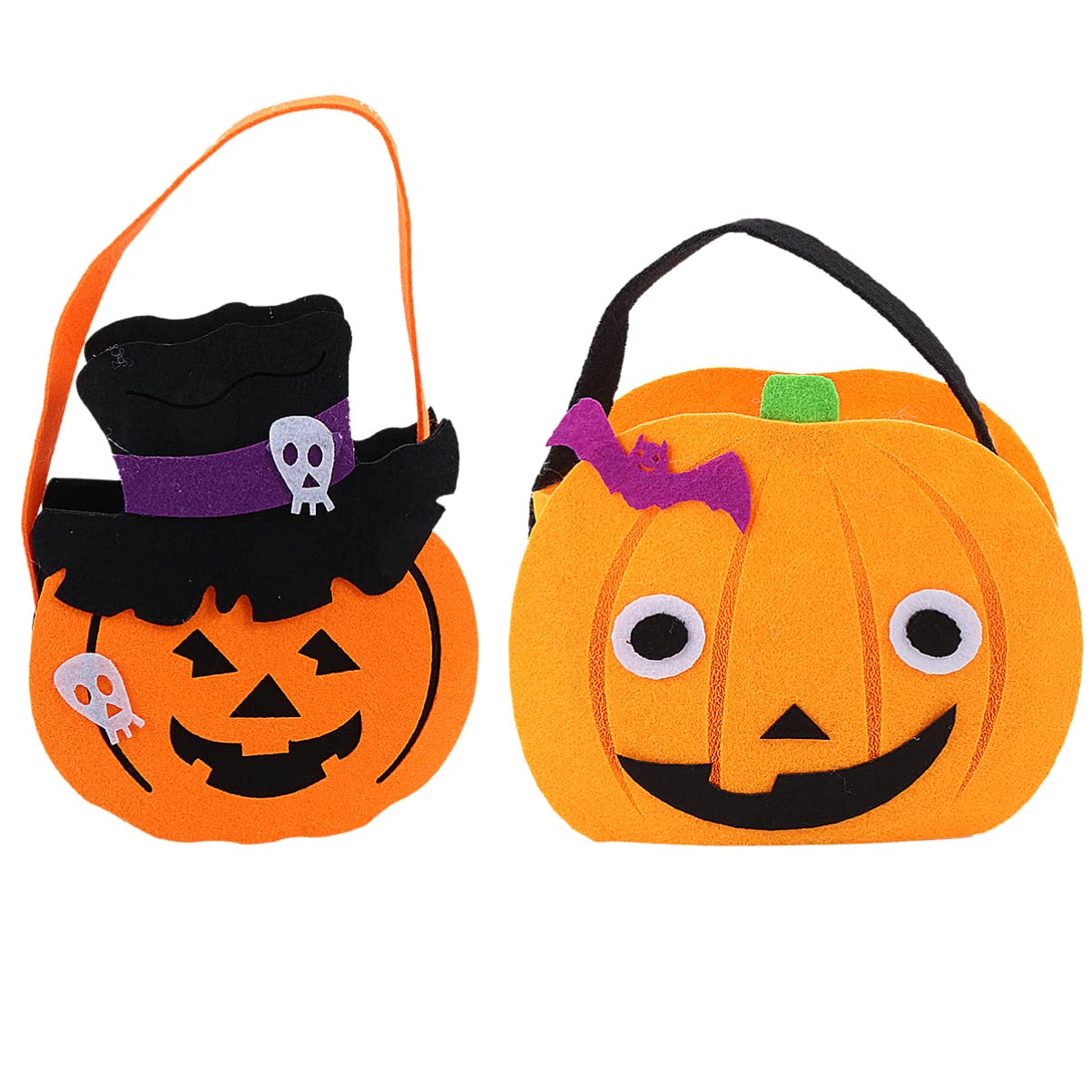 LIOOBO Halloween Pumpkin Bucket - 2 Pack Trick or Treat Candy Baskets, Portable Candy Containers & Handheld Candy Jars for Kids, Felt Halloween Snack Bags - Perfect for Trick-or-Treating, Halloween Parties & Fall Decorations