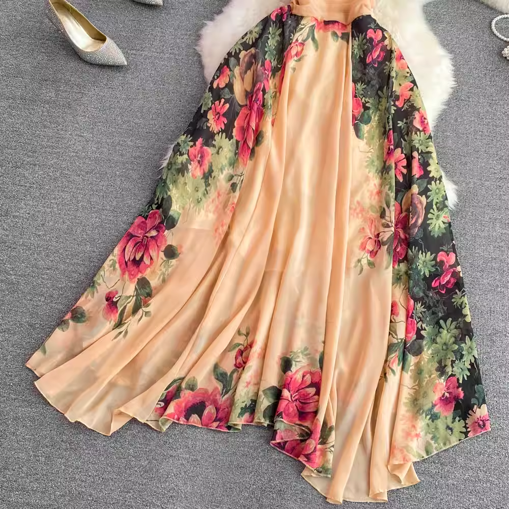 Elegant V-Neck Printed A-Line Dress for Women - Flowy Summer Casual Dress with Pockets | Perfect for Parties, Weddings & Office Wear