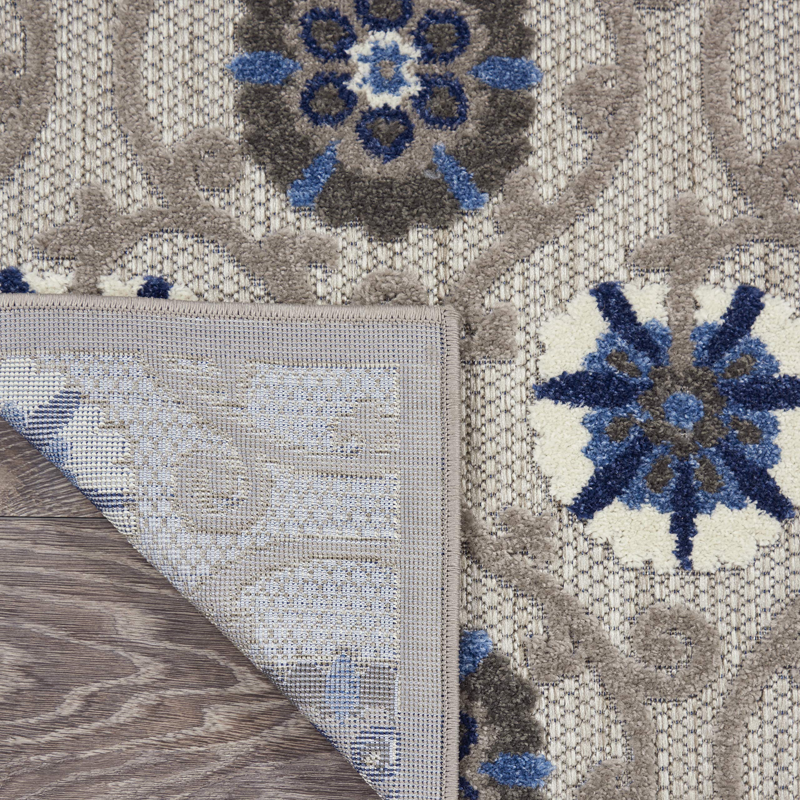 Nourison Aloha 6' x 9' Indoor/Outdoor Area Rug - Soft Grey & Blue Design, Easy to Clean, Non-Shedding - Perfect for Bedroom, Living Room, Dining Room & Kitchen (6x9) | Great for Patio, Deck & High-Traffic Areas