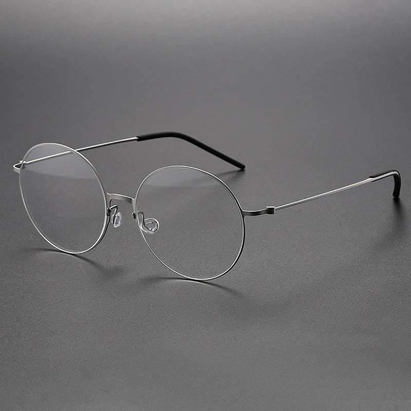Unisex Black Titanium Round Full Rim Screwless Eyeglasses 5516 - Lightweight & Durable for Work, Reading & Everyday Wear