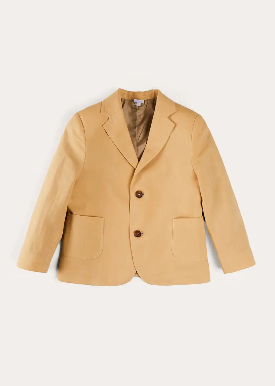 Stylish Beige Plain Light Linen Blazer for Kids (4-10 Years) - Perfect for School, Parties & Special Occasions