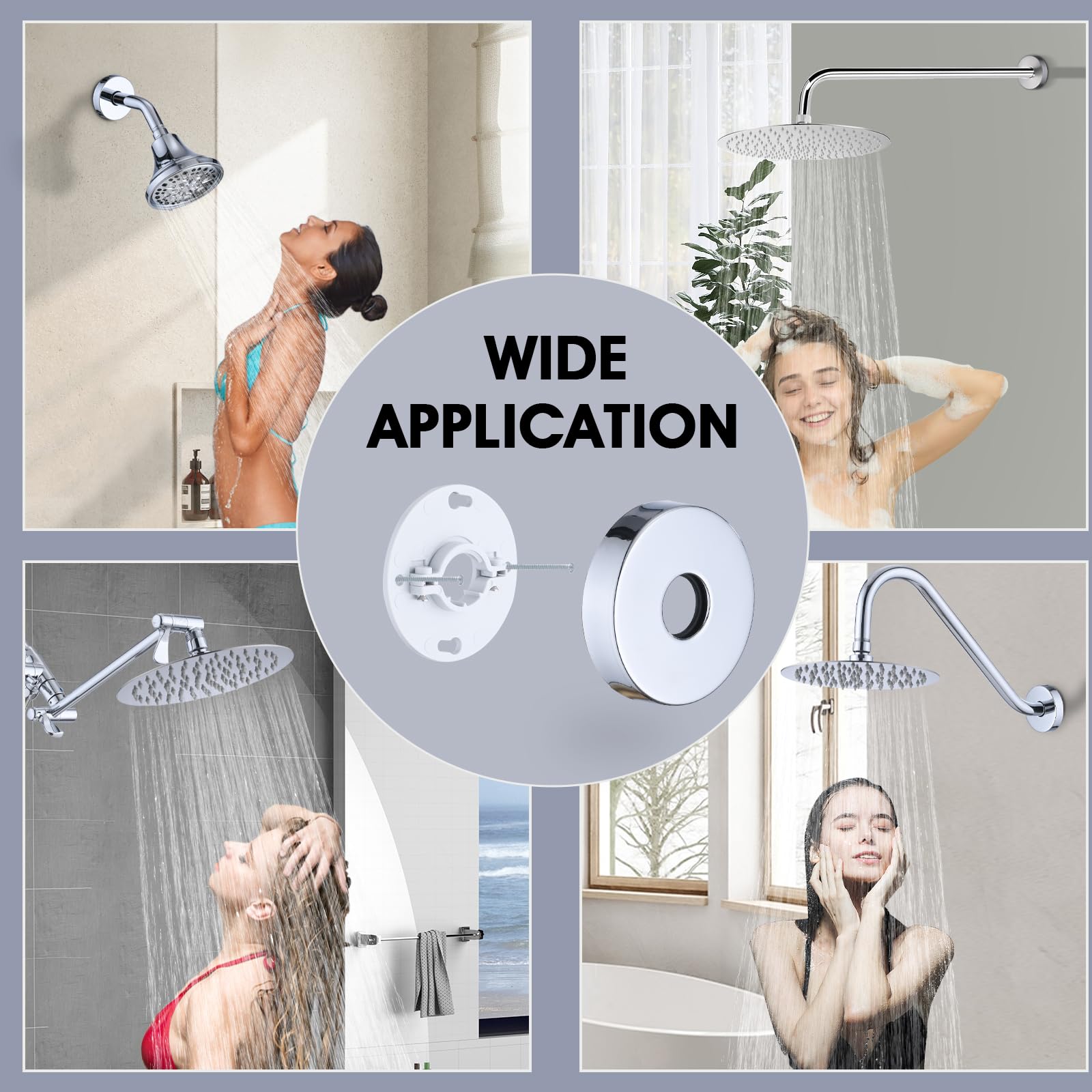 Chrome Shower Arm Flange & Stabilizer Bracket Set with Cover Plate - Secure Shower Pipe Installation for Bathroom & Home Renovation