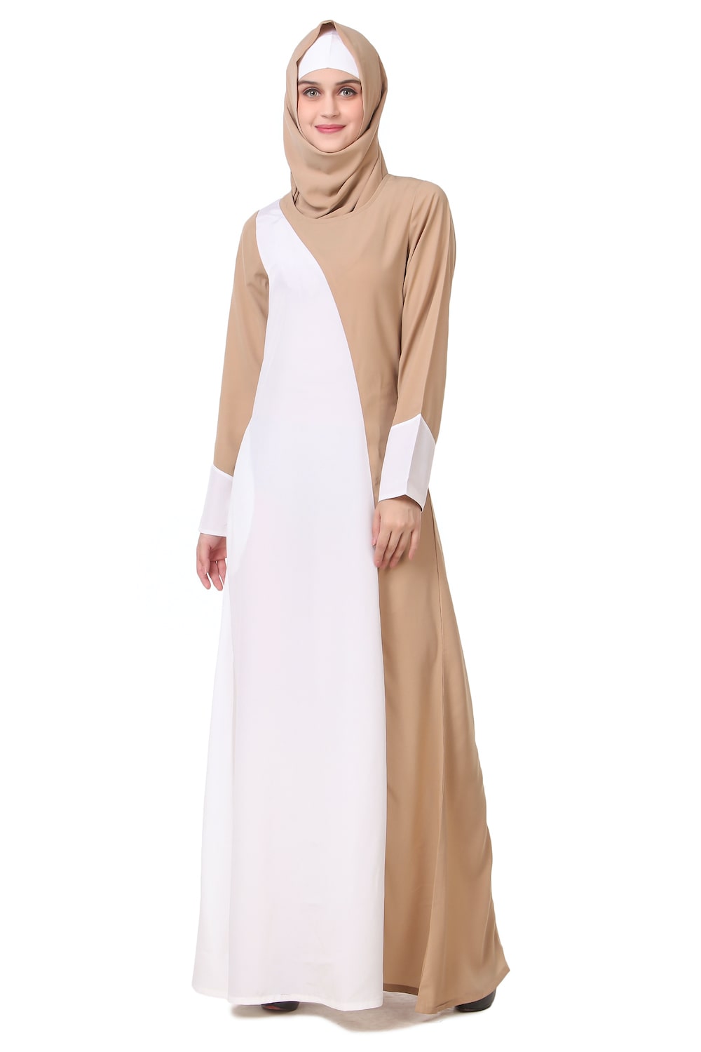 Elegant Dual Color Asymmetric Panel Abaya Dress - Modest Islamic Fashion for Women - Perfect for Prayer, Mosque, and Special Occasions
