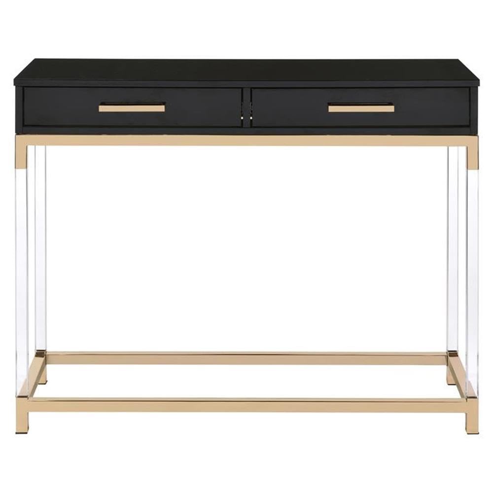 Acme Adiel 2-Drawer Wooden Entryway Console Table with Sturdy Metal Base in Black & Gold - Perfect for Hallway, Living Room or Bedroom Decor