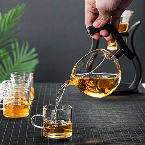 RORA Semi-Automatic Rotating Glass Teapot Set with Infuser - Kungfu Tea Maker for 6 Cups | Perfect for Home Tea Ceremonies, Office Relaxation & Gift Giving
