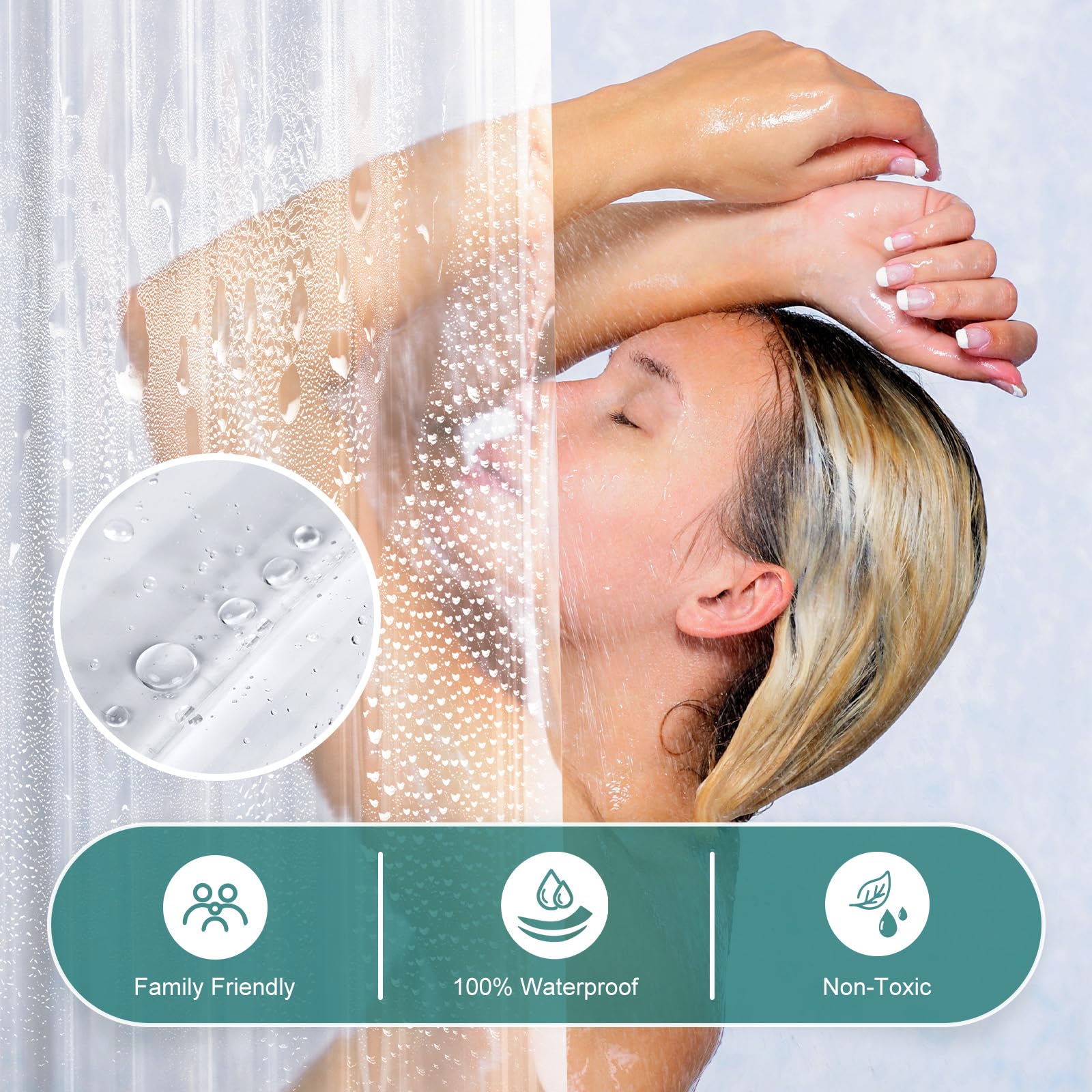 AmazerBath Heavy Duty 12 Gauge Shower Curtain Liner - 72 x 65 Inches Clear Plastic Bathroom Curtain with Weighted Hem, 12 Rustproof Grommets & 3 Decorative Stones - Waterproof Shower Liner for Bathroom, Hotel, and Dorm Use