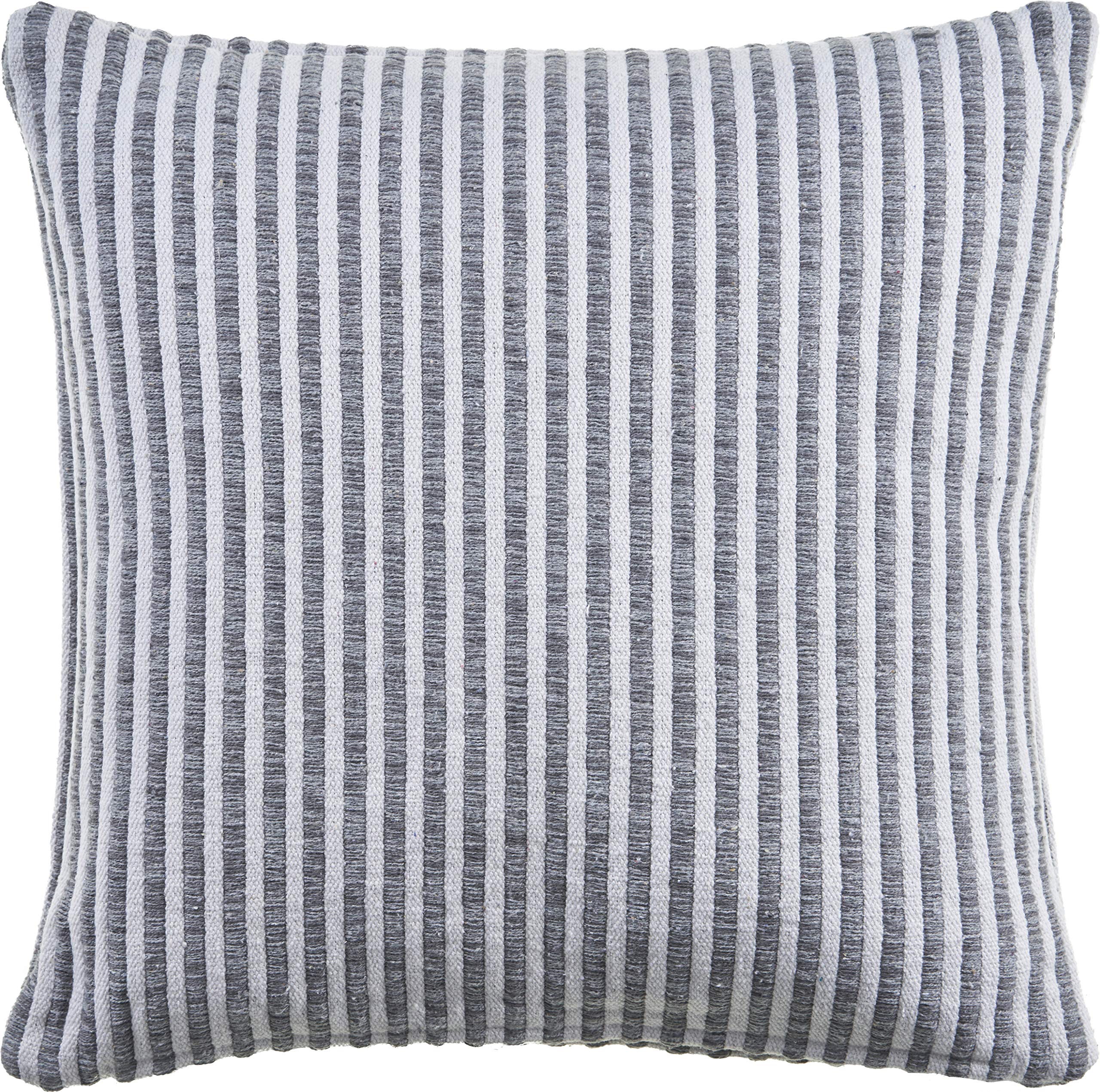 LR Home Gray and Cream Striped Decorative Throw Pillow - Soft Accent Cushion for Sofa, Bed & Living Room Decor