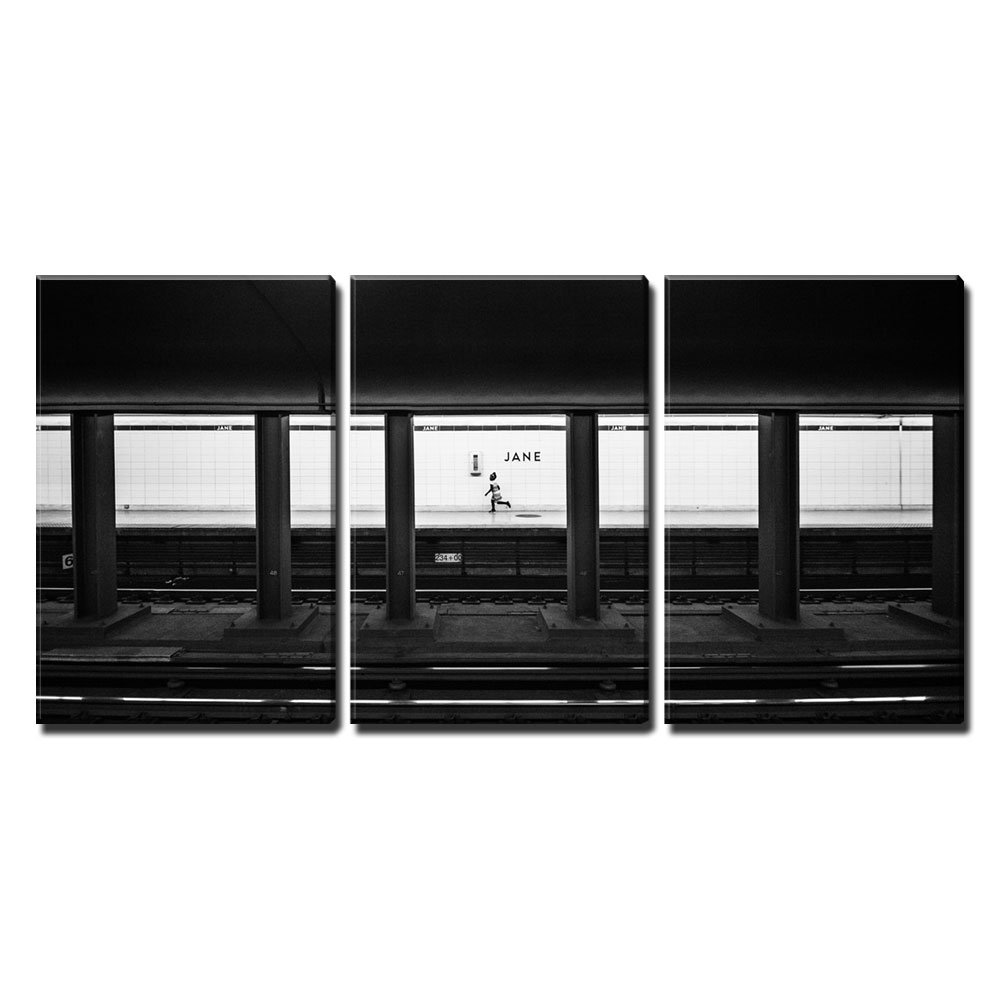 Wall26 - 3 Piece Black and White Retro Subway Canvas Wall Art Set - 16