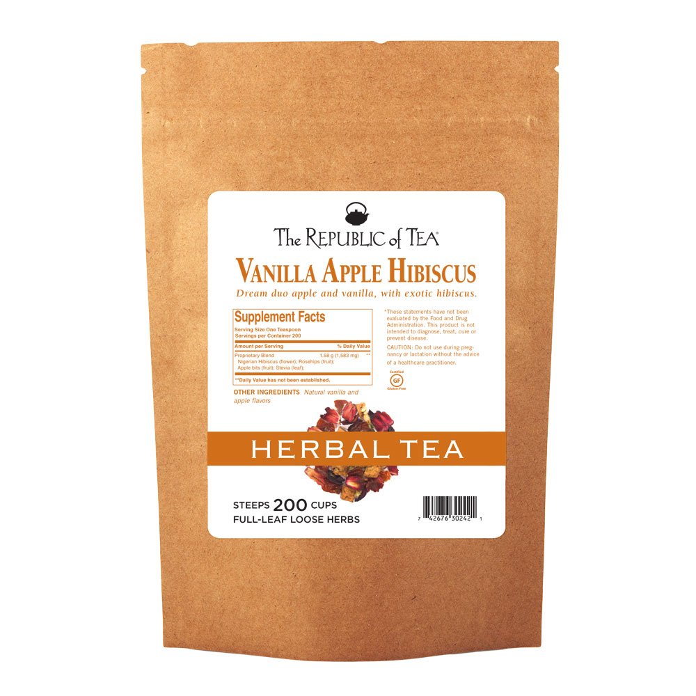 Organic Hibiscus Vanilla Apple Herbal Tea - Full Leaf Loose Tea, 1lb (200 Cups) | Caffeine-Free, Antioxidant Rich | Perfect for Relaxation, Iced Tea & Gift Giving