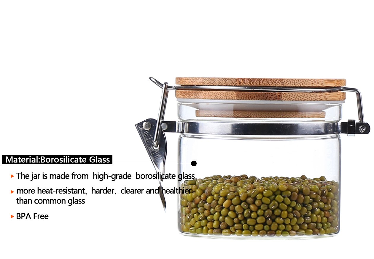 KKC HOME ACCENTS 16oz Clear Borosilicate Glass Storage Jars with Airtight Locking Clamp Lids - Kitchen Pantry Canisters for Sugar, Salt, Coffee, Tea & Spices - Perfect for Organizing Dry Food Storage & Meal Prep