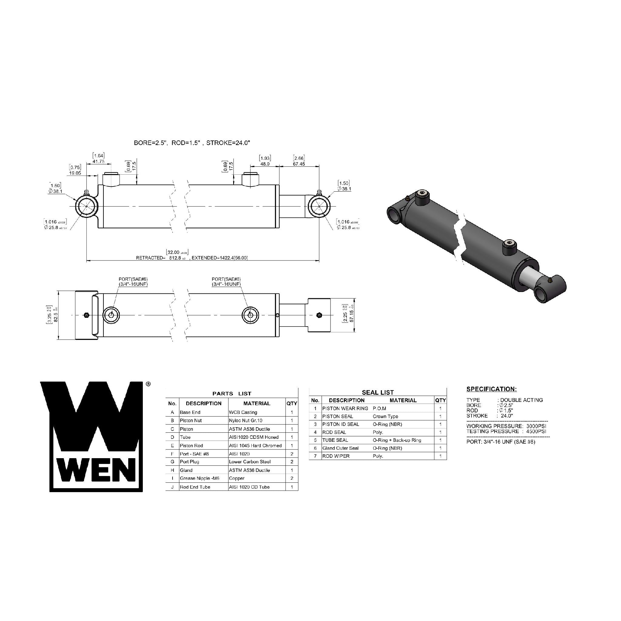 WEN WT2524 Hydraulic Cylinder - 2.5