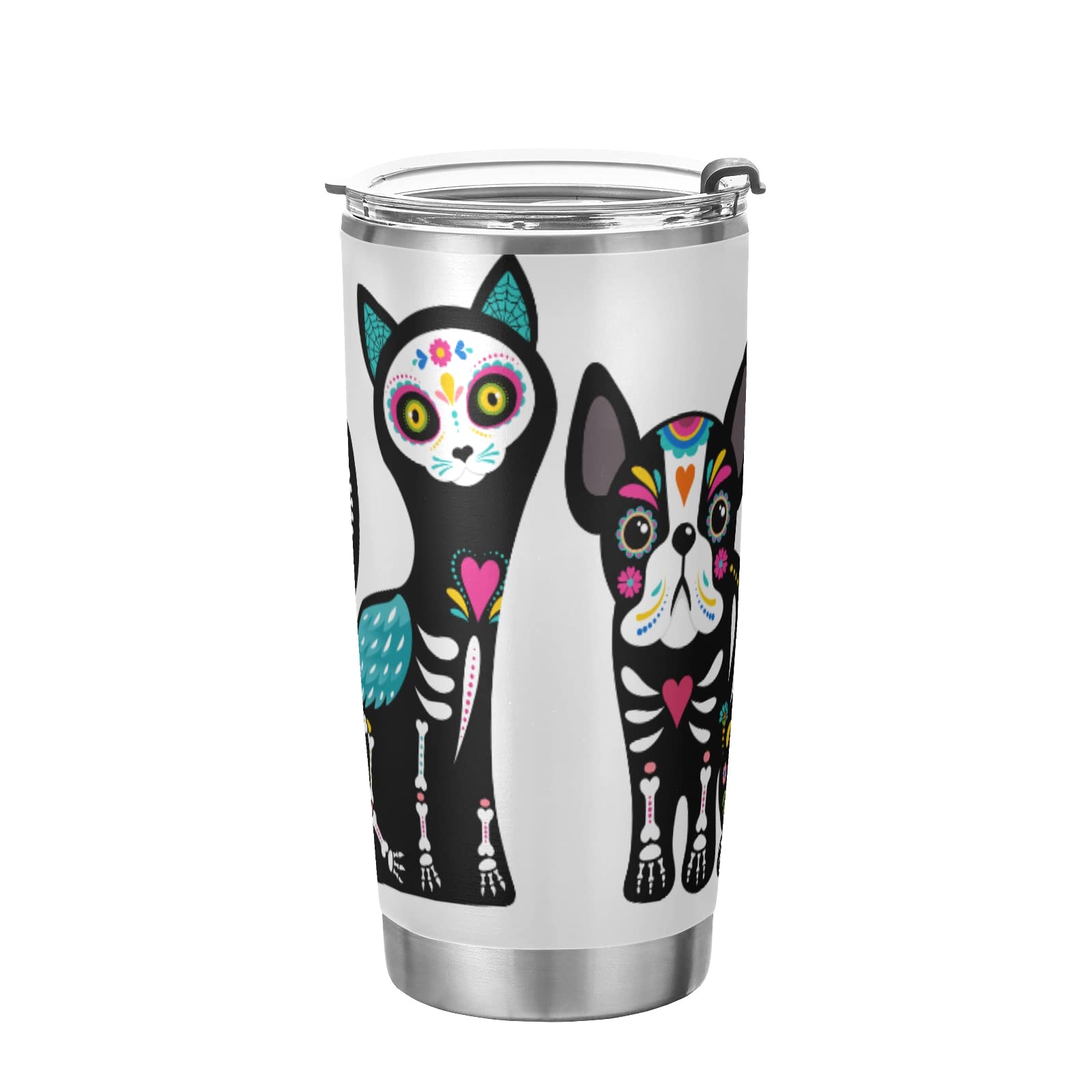 Yasala 20oz Stainless Steel Insulated Tumbler - Sugar Skull Cat Dog Design, Double Wall Vacuum Coffee Cup with Straw & Lid, Perfect for Halloween, Day of The Dead, Travel & Holiday Gifts | Keeps Drinks Hot/Cold for Hours