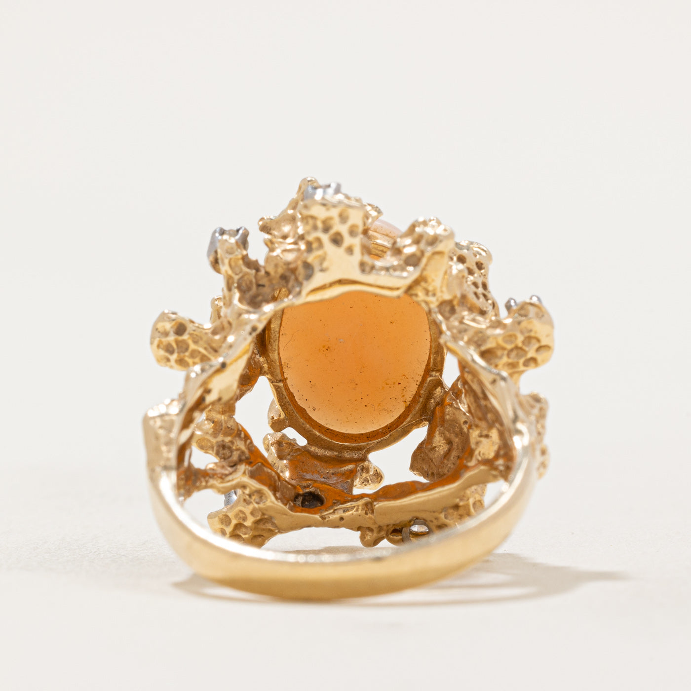 Elegant Pink Coral & Diamond Cocktail Ring - 4.25ct Natural Coral with 0.12ctw Diamonds - Size 7.25 - Perfect for Evening Parties, Weddings & Special Occasions