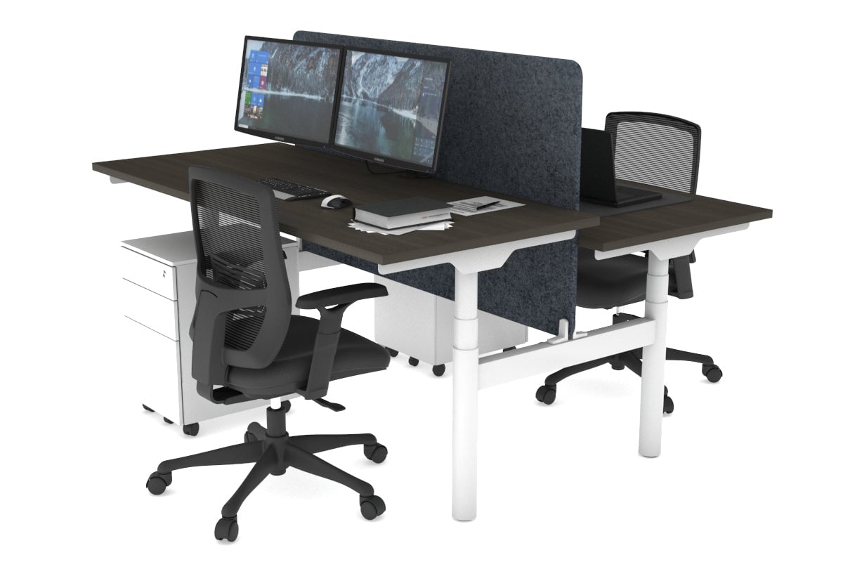 Flexi Premium Height Adjustable 2-Person H Bench Workstation - White Frame [1800L x 700W] - Ideal for Office, Home Workspace & Collaborative Environments