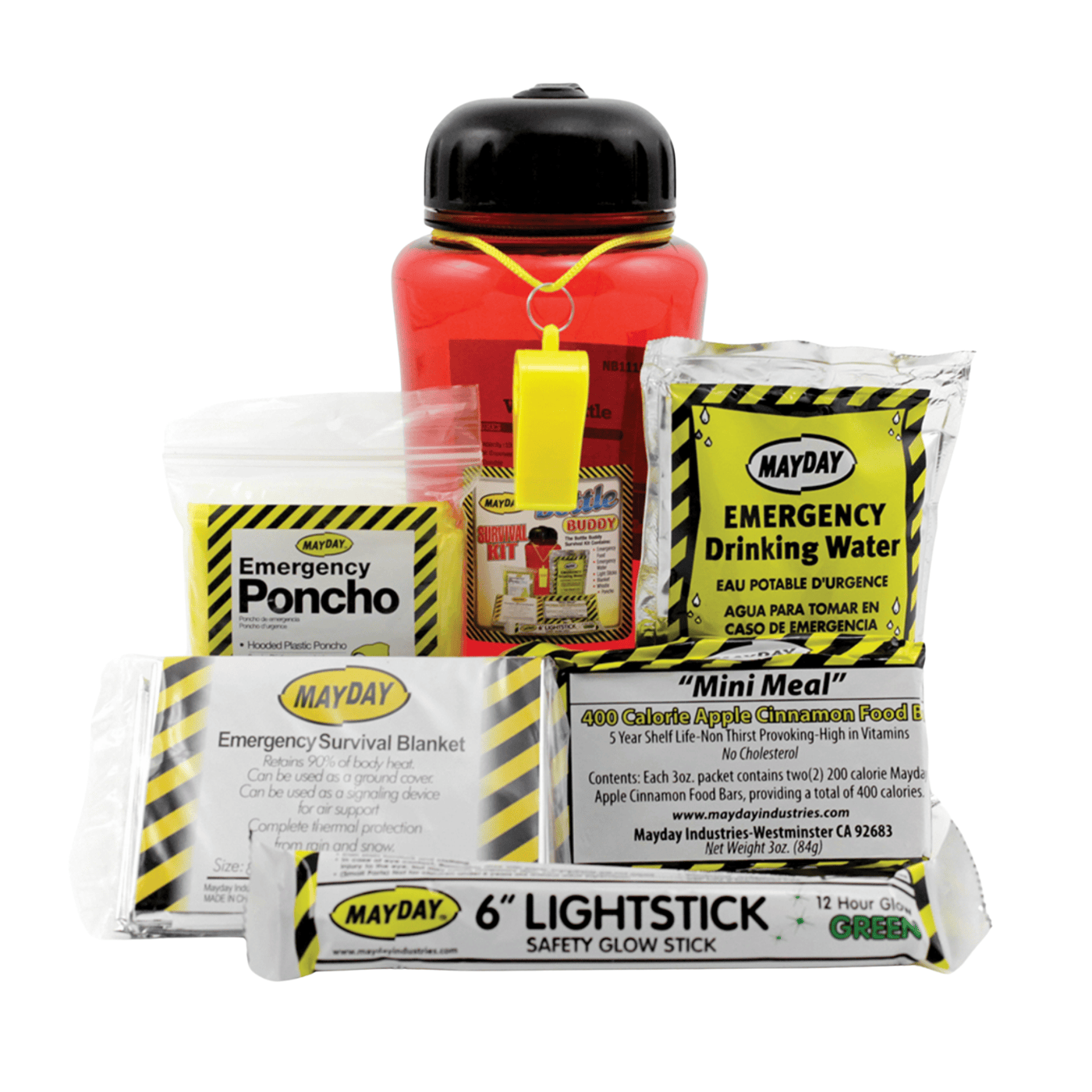 Emergency Survival Water Bottle Kit - Portable Outdoor Gear for Camping, Hiking & Disaster Preparedness - Includes Water Purification Tablets, Fire Starter & First Aid Supplies
