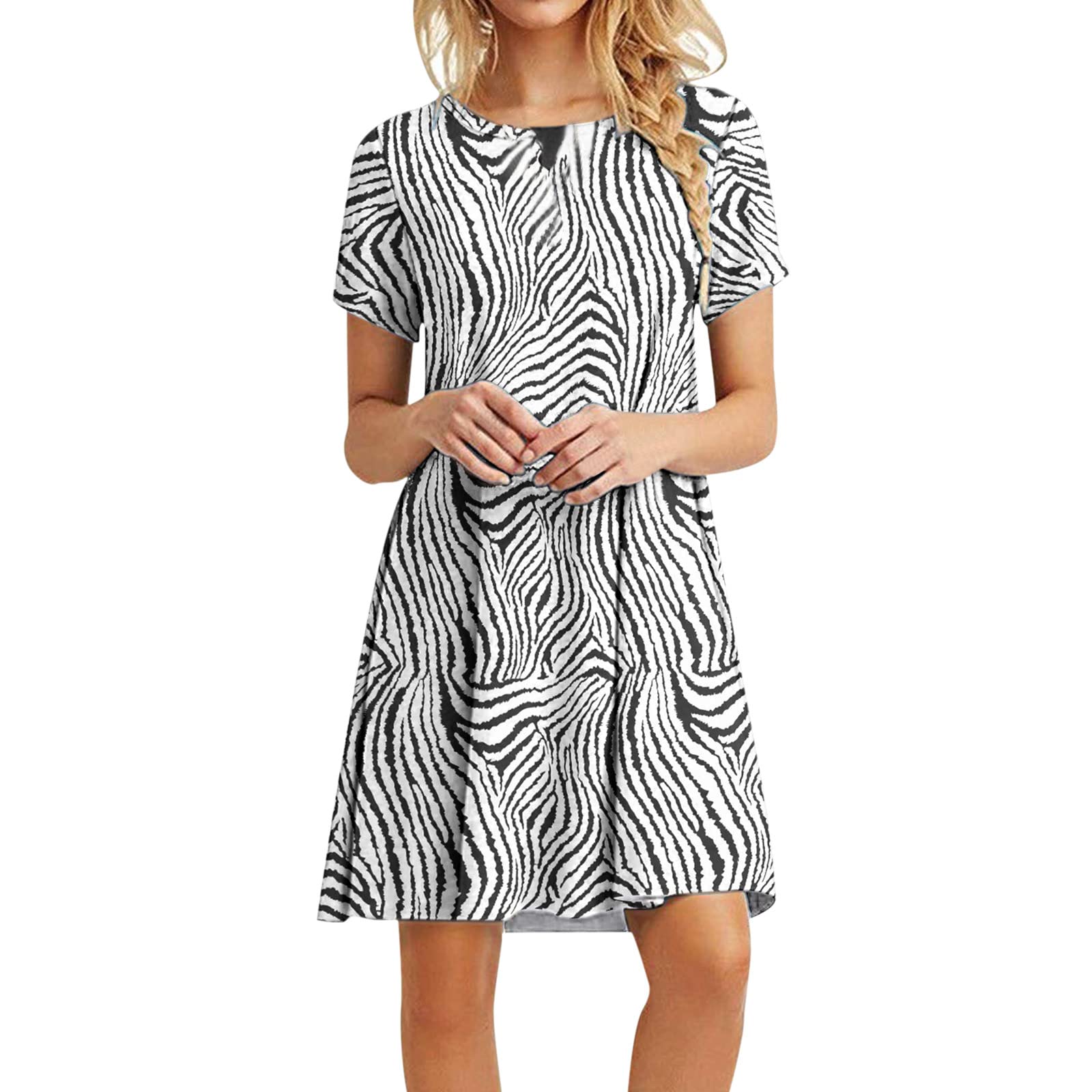 ONHUON Women's Summer Casual T-Shirt Dress - Short Sleeve Swing Dress with Pockets | Perfect for Beach, Vacation & Everyday Wear