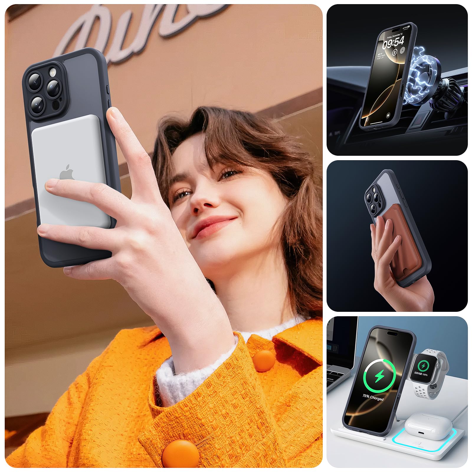 TOCOL 3 in 1 Magnetic Case for iPhone 16 Pro with 2 Tempered Glass Screen Protectors - Shockproof, Scratch Resistant, Full Camera Protection Magsafe Compatible Phone Cover (Black) - Perfect for Work, Travel & Outdoor Activities