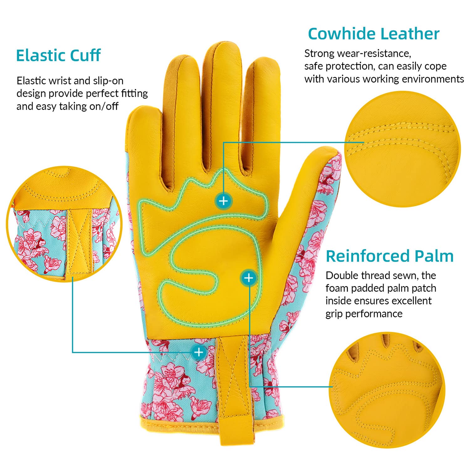 Women's Cowhide Leather Gardening Gloves - Durable for Yard & Outdoor Work - Perfect Gardener Gifts